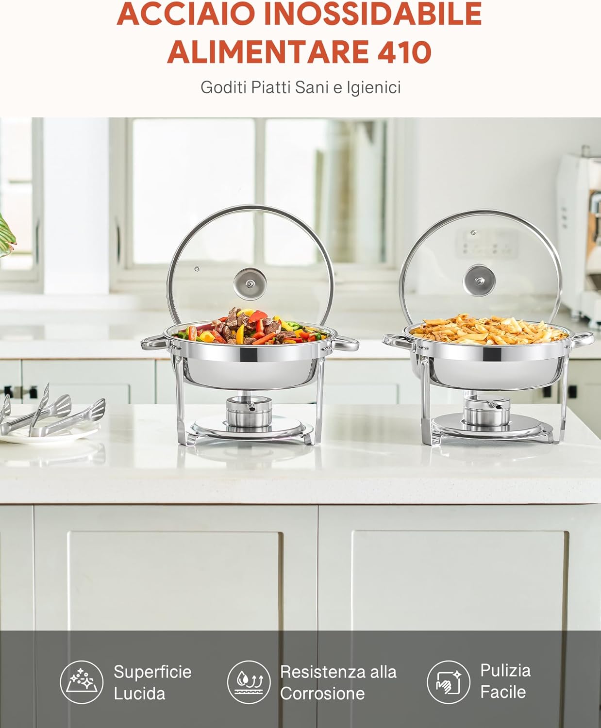 Wilprep 5.5L Chafing Dish Buffet Rotondo (2 Pezzi) - immagine 3