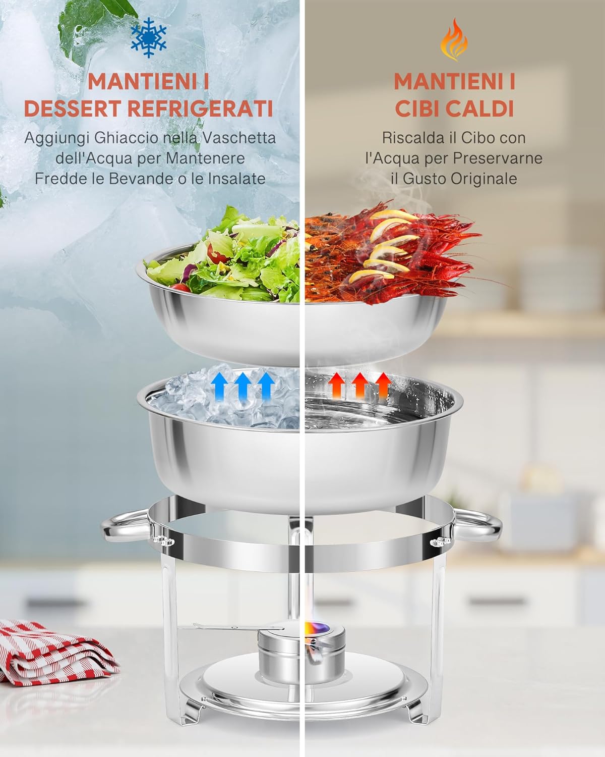 Wilprep 5.5L Chafing Dish Buffet Rotondo (2 Pezzi) - immagine 4