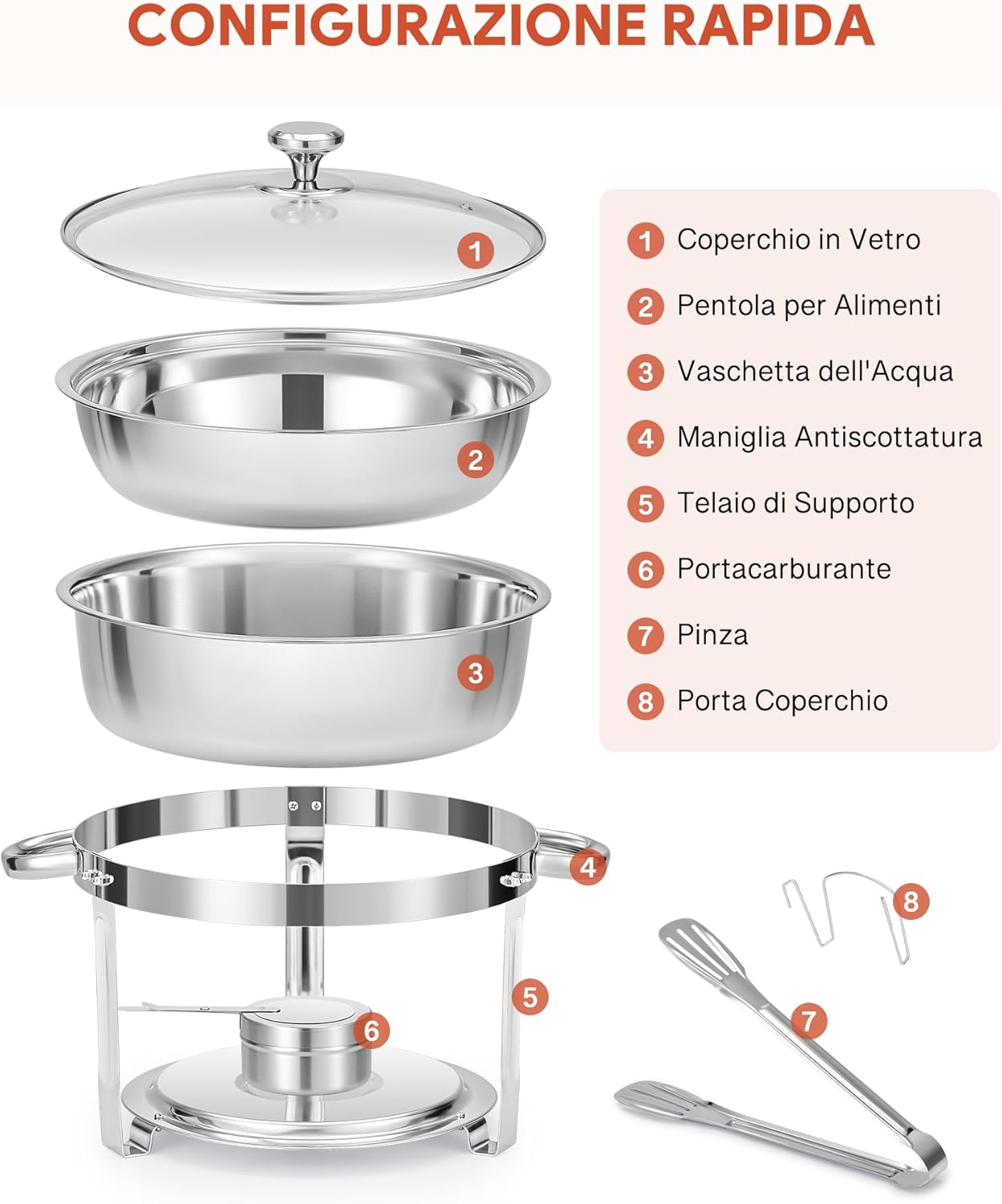 Wilprep 5.5L Chafing Dish Buffet Rotondo (2 Pezzi) - immagine 5
