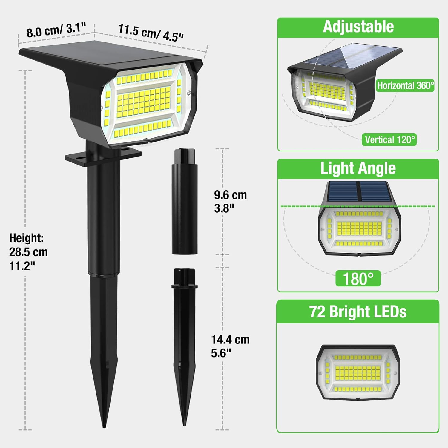 Lotmos 7Pcs Faretti Solari da Esterno 72 LED - immagine 6