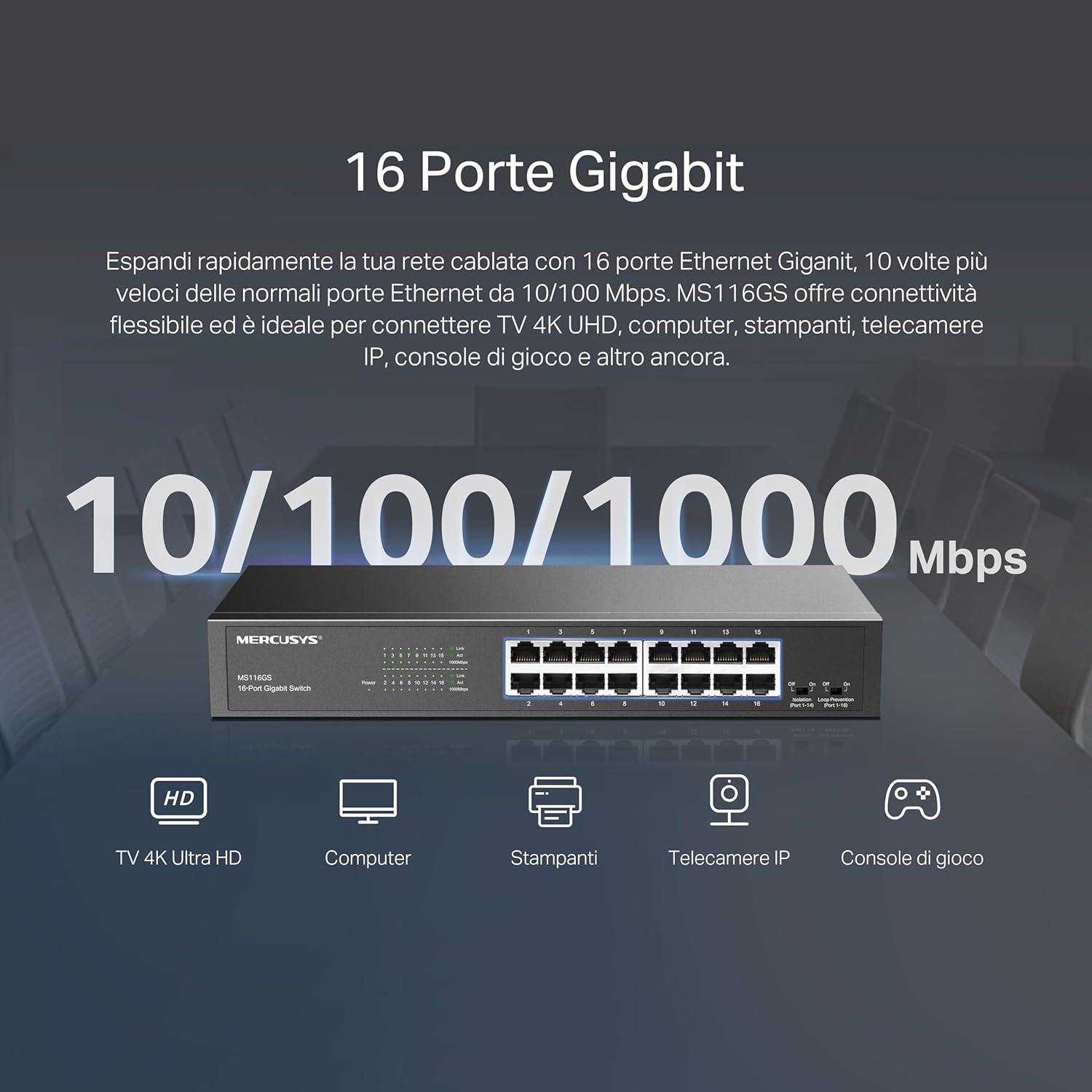 TP-Link Mercusys MS116GS Switch Gigabit 16 Porte - immagine 5