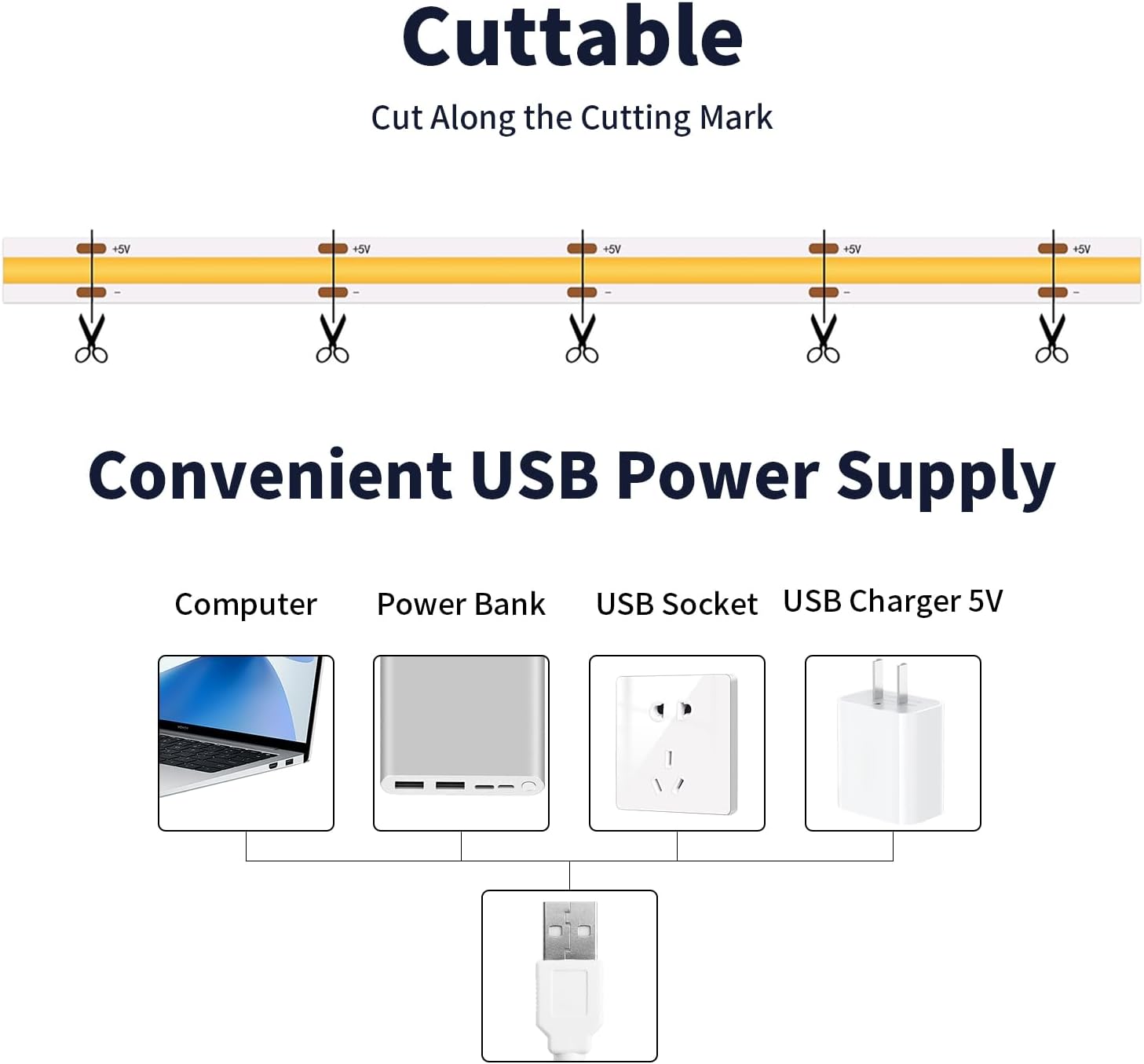 Shineburky Striscia LED COB 5V USB 2 Metri - immagine 3