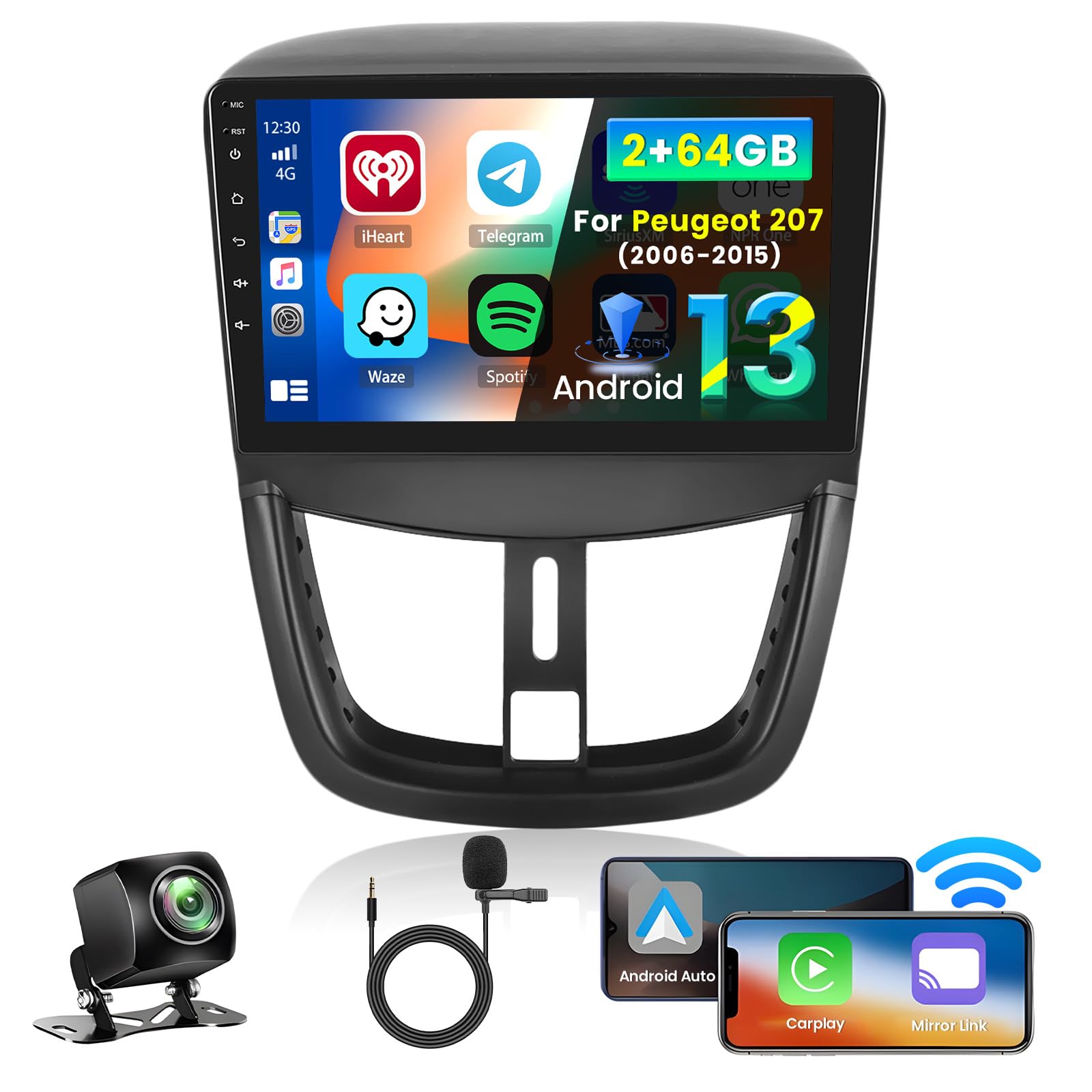 Inefala Autoradio Android 13 per Peugeot 207 9 Pollici