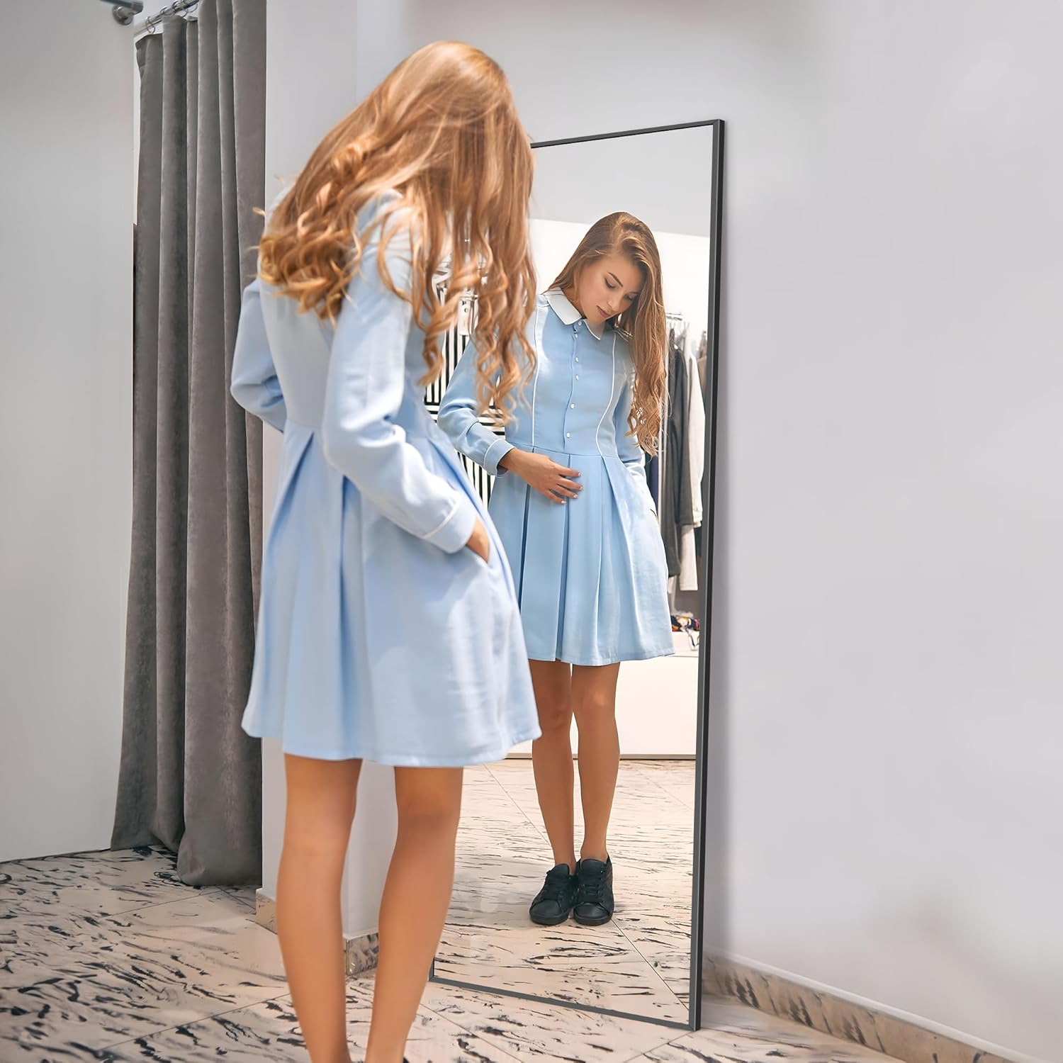 Weare Home Specchio da Terra 147x44 cm, Nero - immagine 5