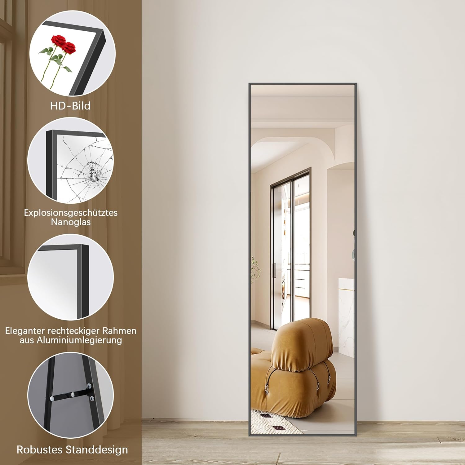 Weare Home Specchio da Terra 147x44 cm, Nero - immagine 8