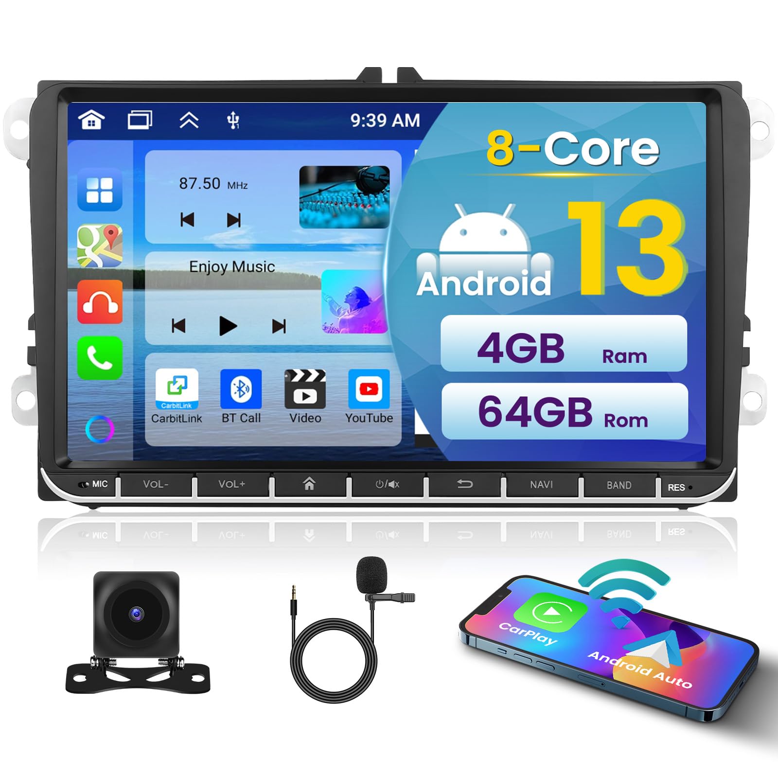 Inefala Autoradio Android 13 per VW Golf Tiguan Touran Polo Caddy Seat Passat