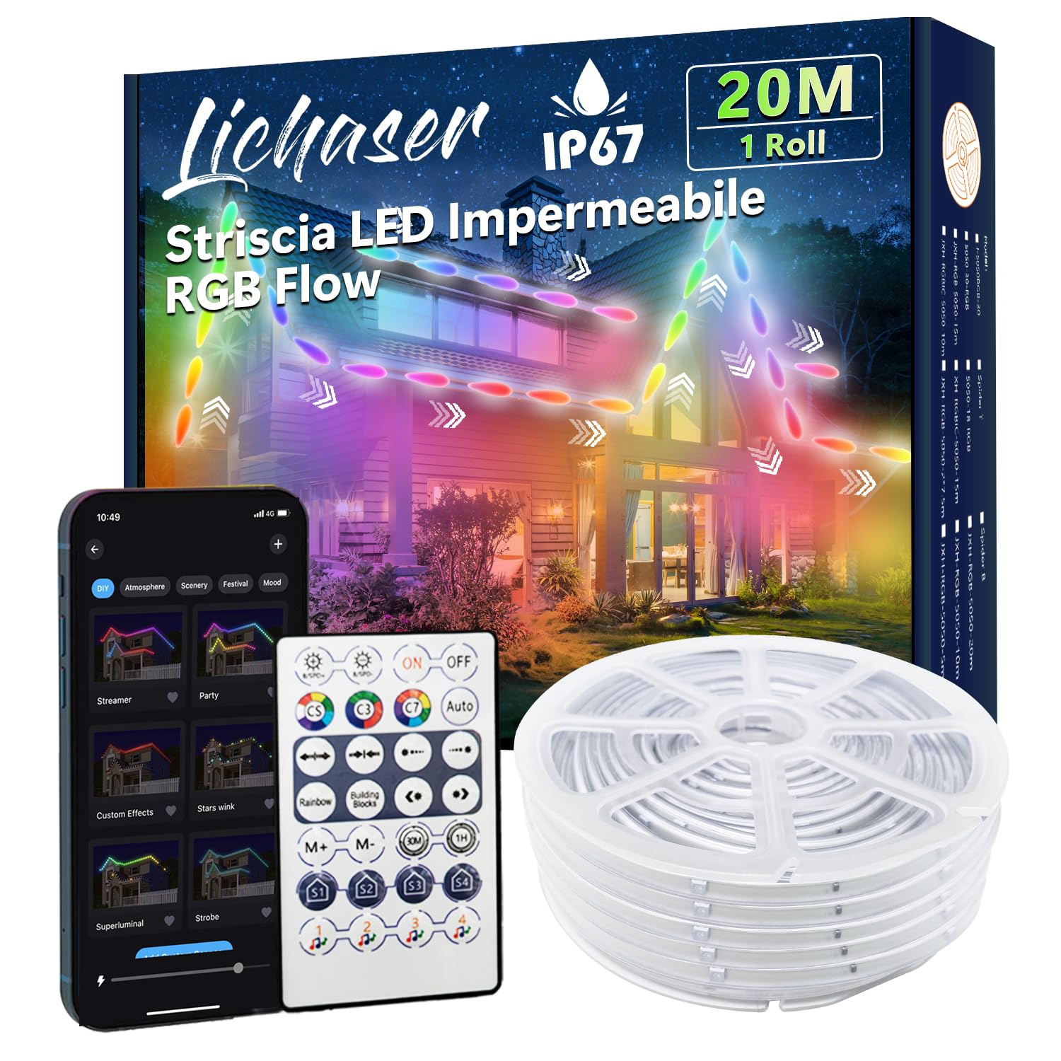 Lichaser Striscia LED per Esterni IP67 RGB+IC 20m