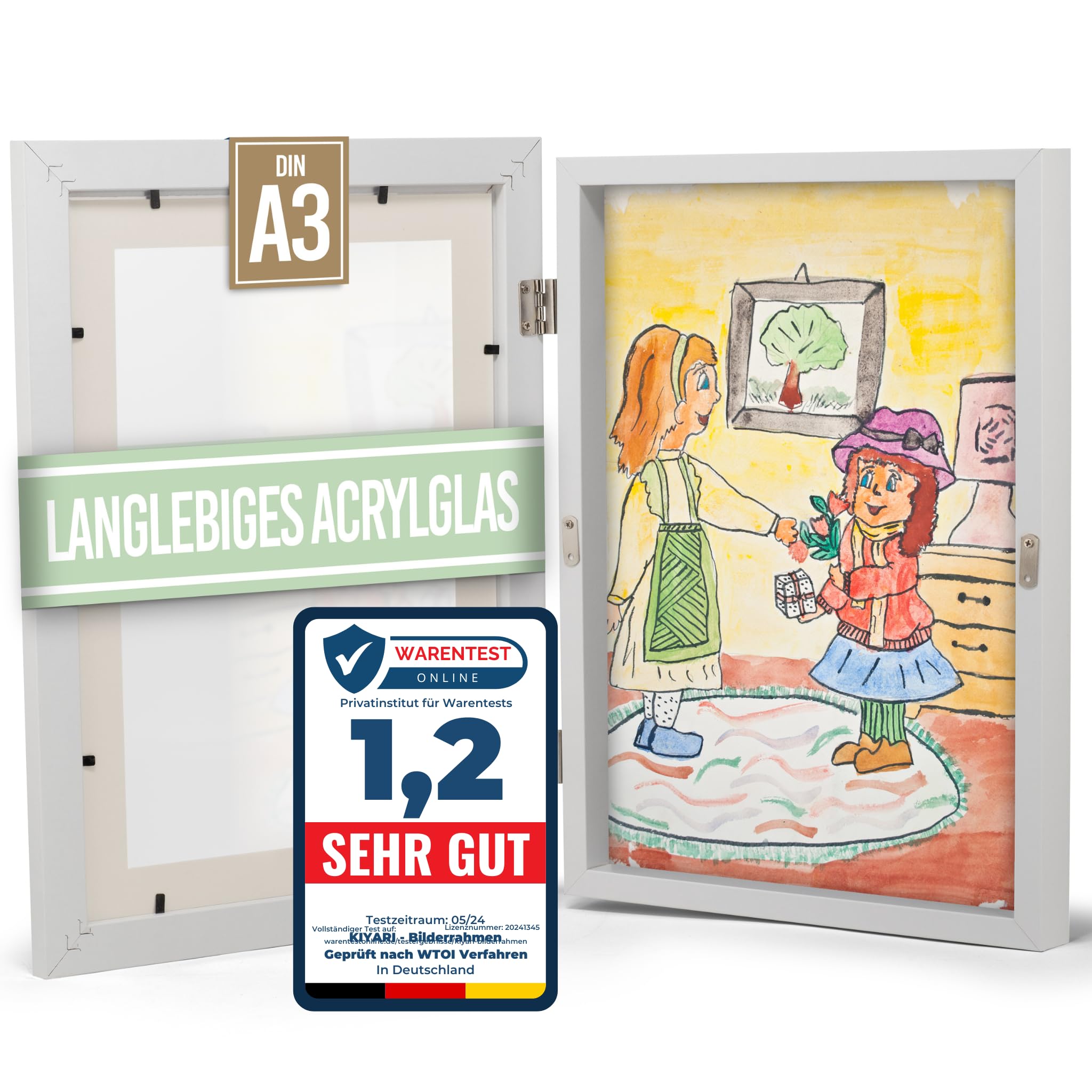 Kiyari Cornice Portafoto Bianca A3 per Disegni Bambini