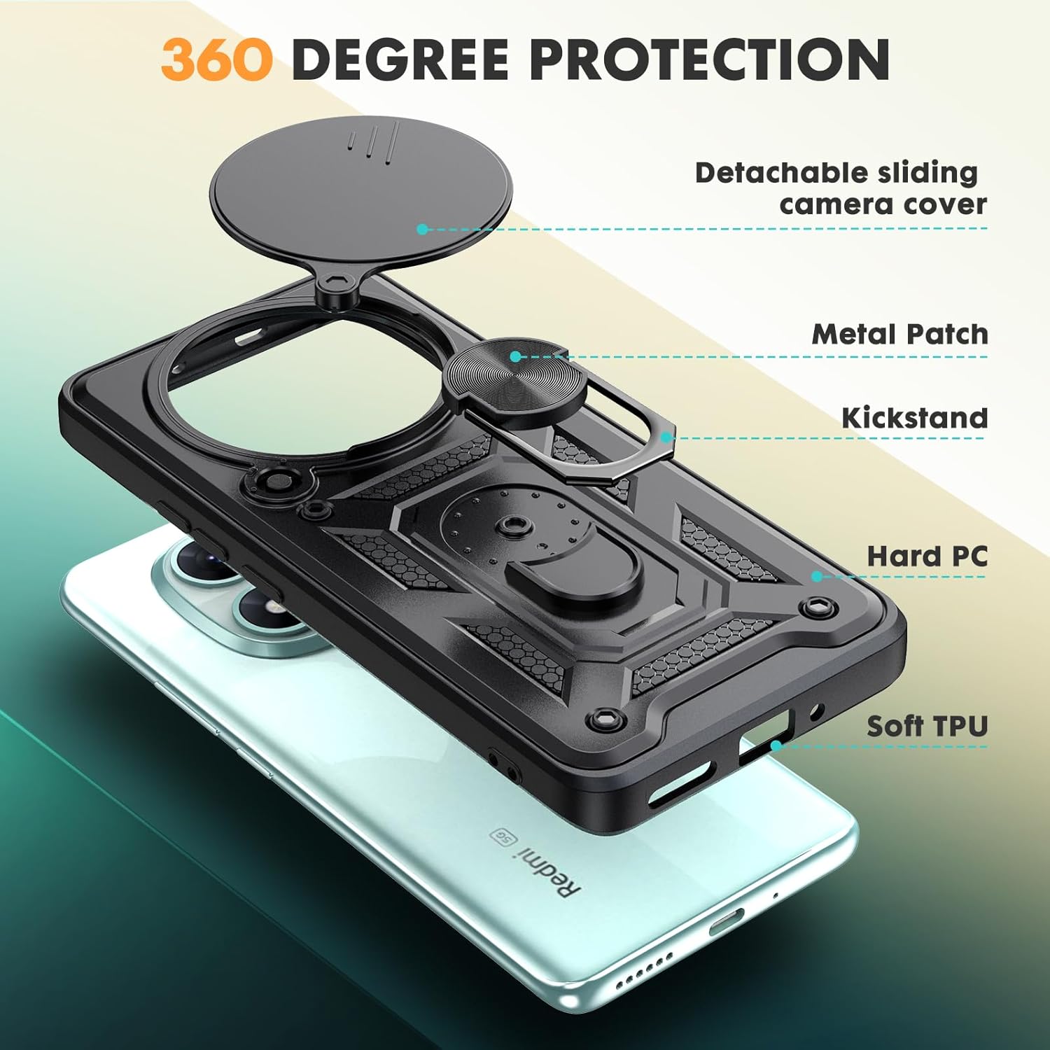 Oududianzi Cover per Xiaomi Redmi Note 14 Pro 5G, Nero - immagine 6