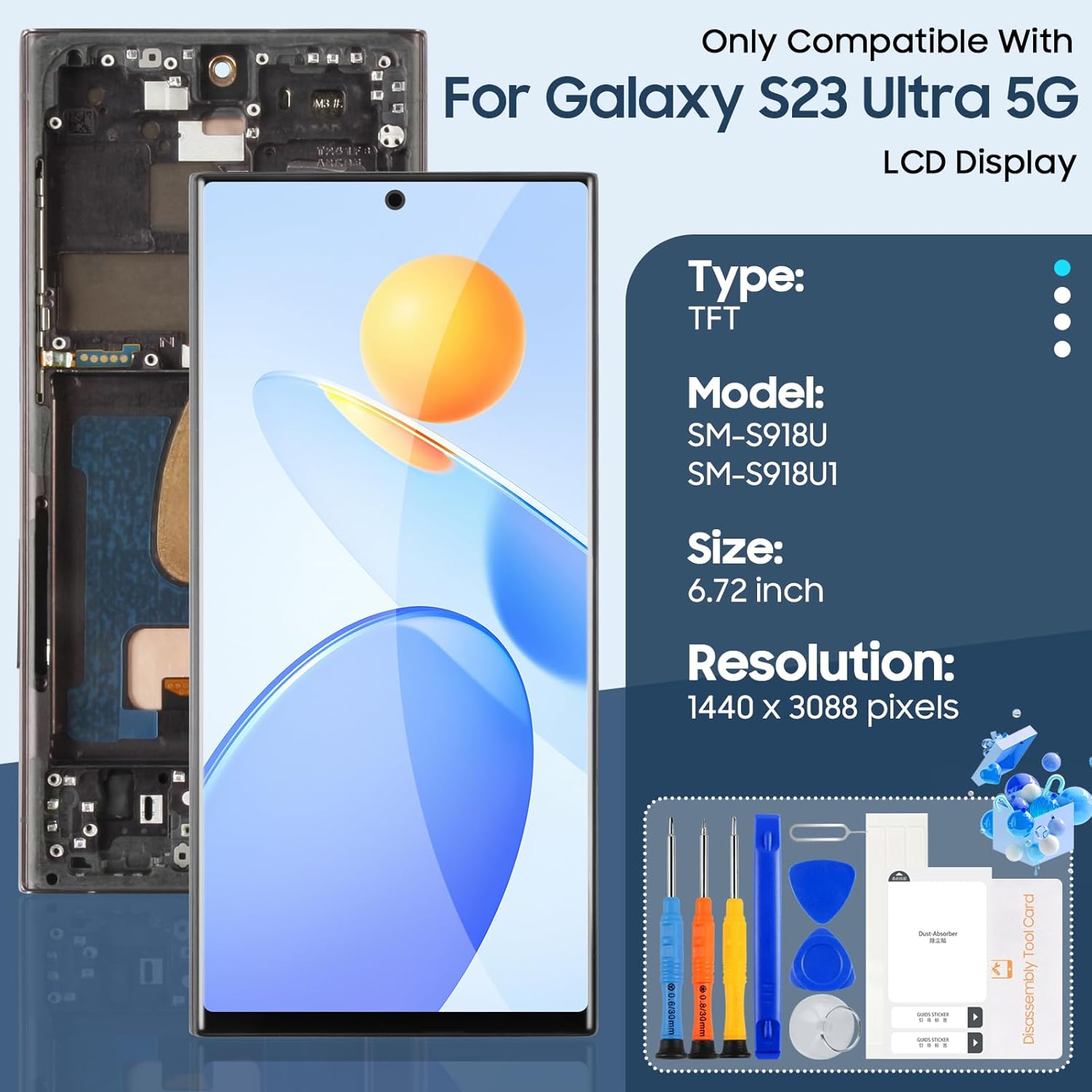 LCD Schermo per Samsung S23 Ultra 5G con Cornice, Nero - immagine 2