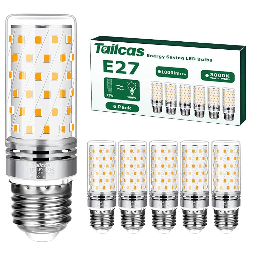 Lampadine LED E27 Calda, 6 pezzi 12W, 1000lm, Luce Bianco Caldo 3000K, Equivalente 100W Lampada Alogena, Non Dimmerabile Nessun Sfarfallio Risparmio Energetico