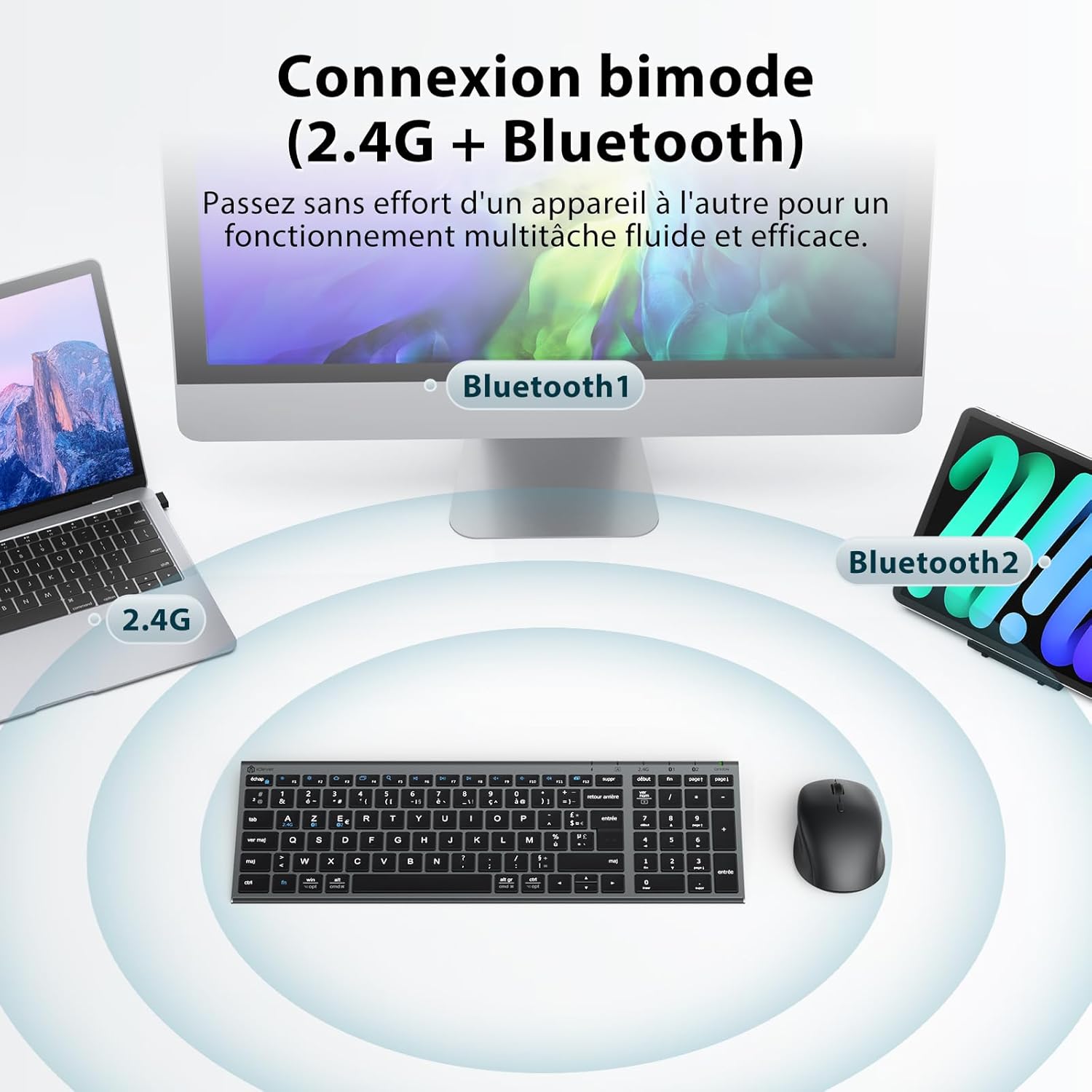 iClever Bluetooth Clavier Souris sans Fil - immagine 2