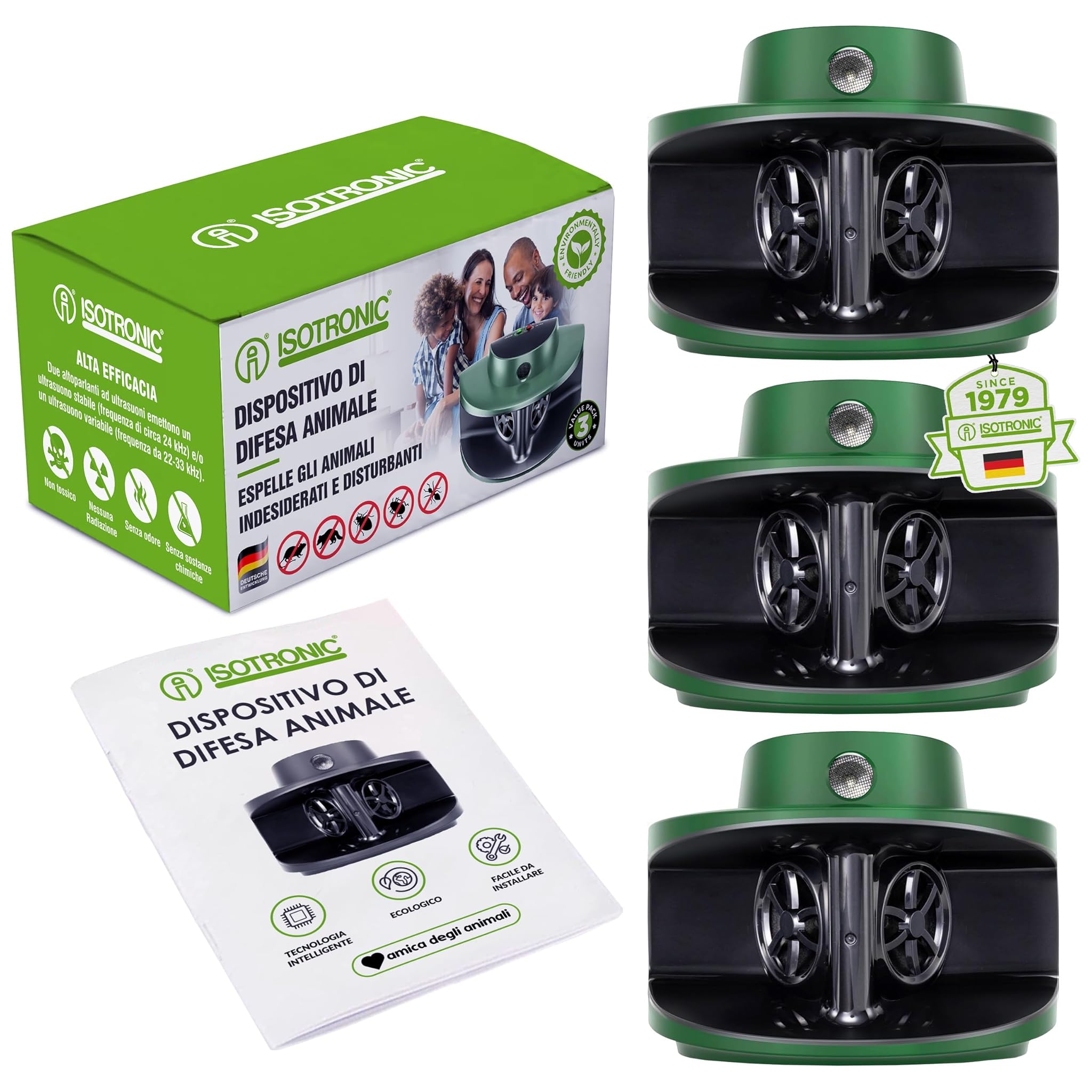 Isotronic Repellente Ultrasuoni per Topi e Insetti (3 pz)