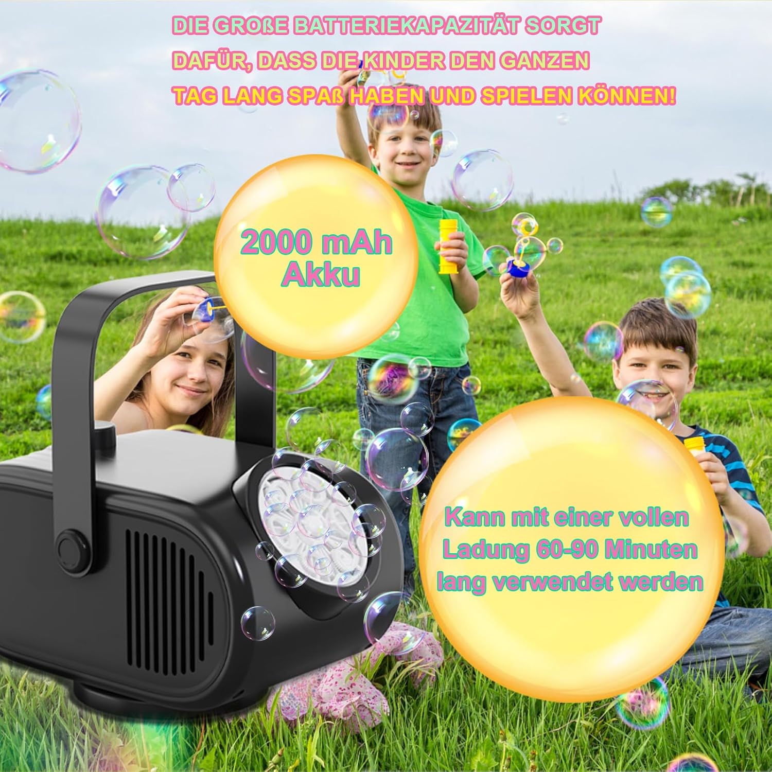 Macchina Della Bolla Automatica Ricaricabile, Bianca Nera - immagine 4