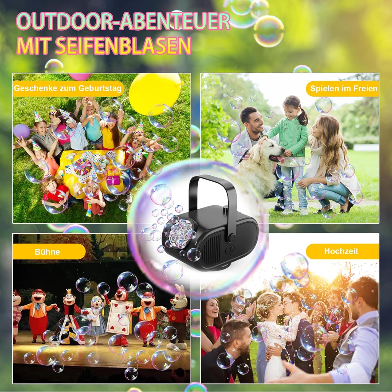 Macchina Della Bolla Automatica Ricaricabile, Bianca Nera - immagine 5