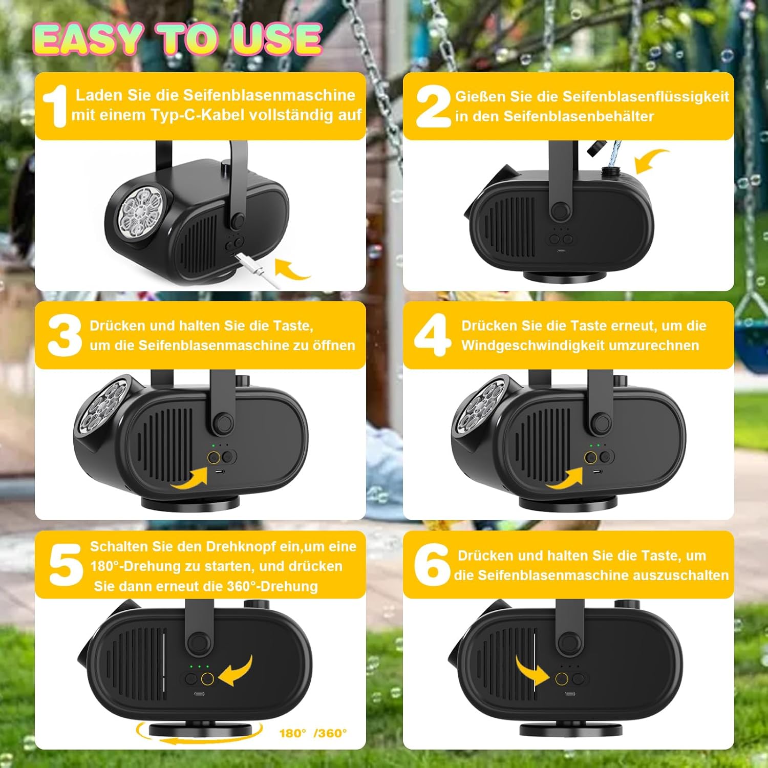 Macchina Della Bolla Automatica Ricaricabile, Bianca Nera - immagine 6