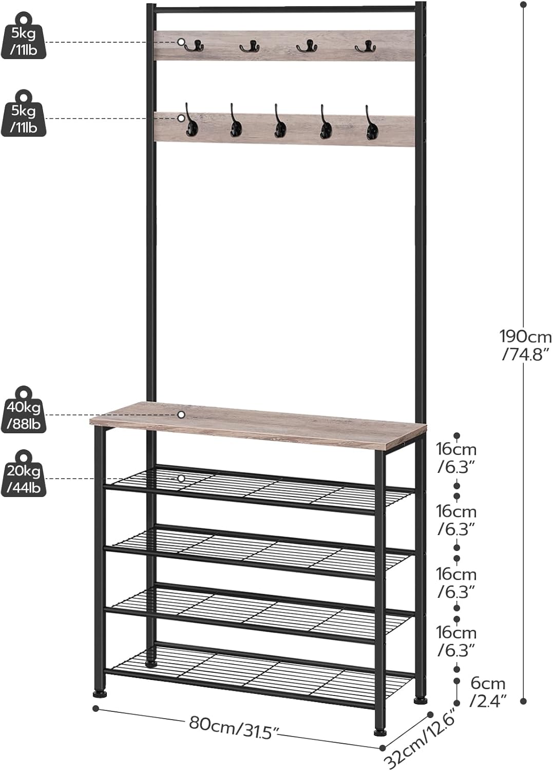 Hoobro Stand Appendiabiti con Scarpiera 5 Livelli - immagine 4