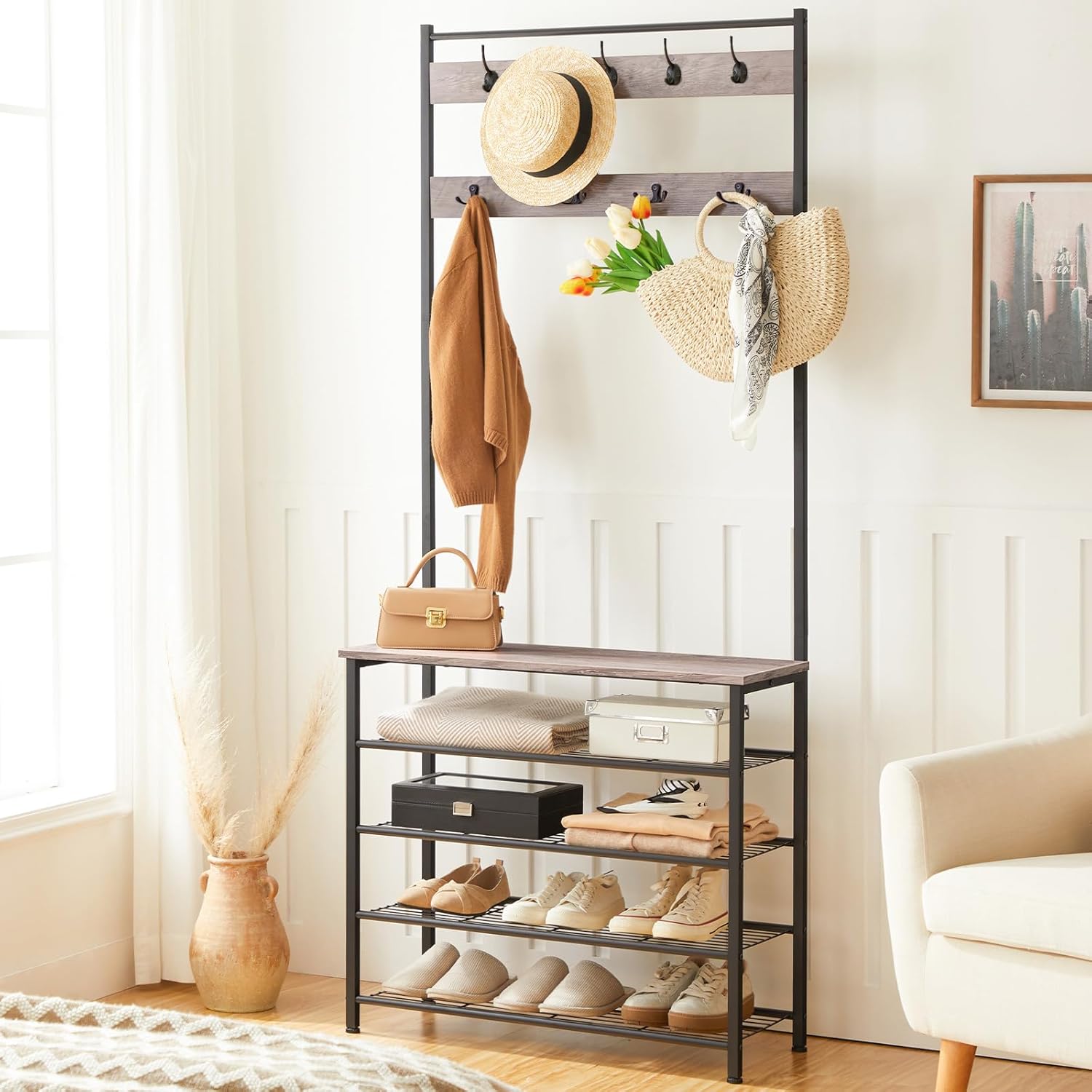 Hoobro Stand Appendiabiti con Scarpiera 5 Livelli - immagine 8