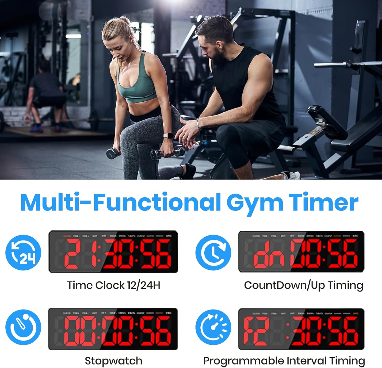 Manoive Timer Palestra da Parete 13.2" Digitale LED - immagine 3