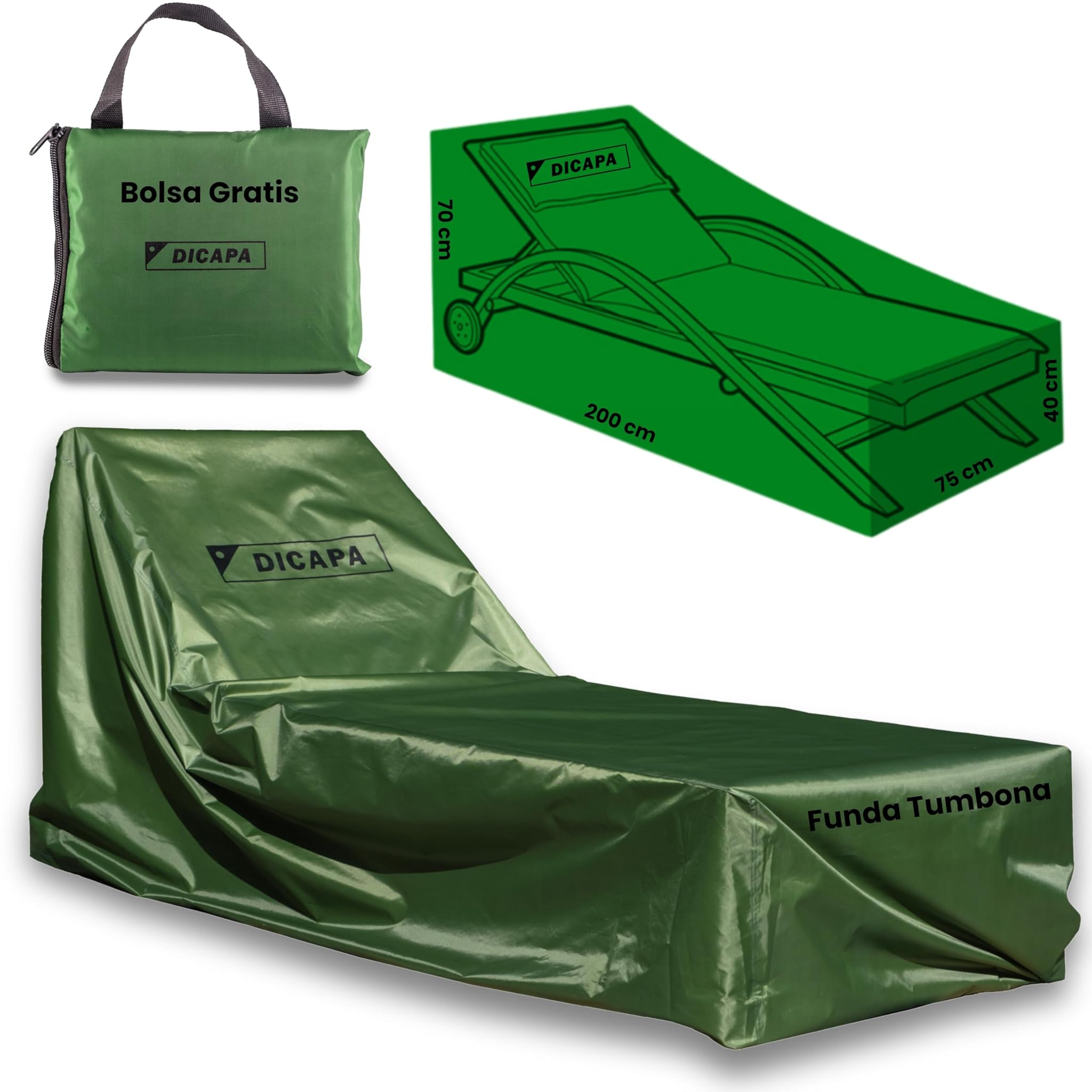 DICAPA Fodera per Sdraio da Giardino 200x75x70 cm, Verde