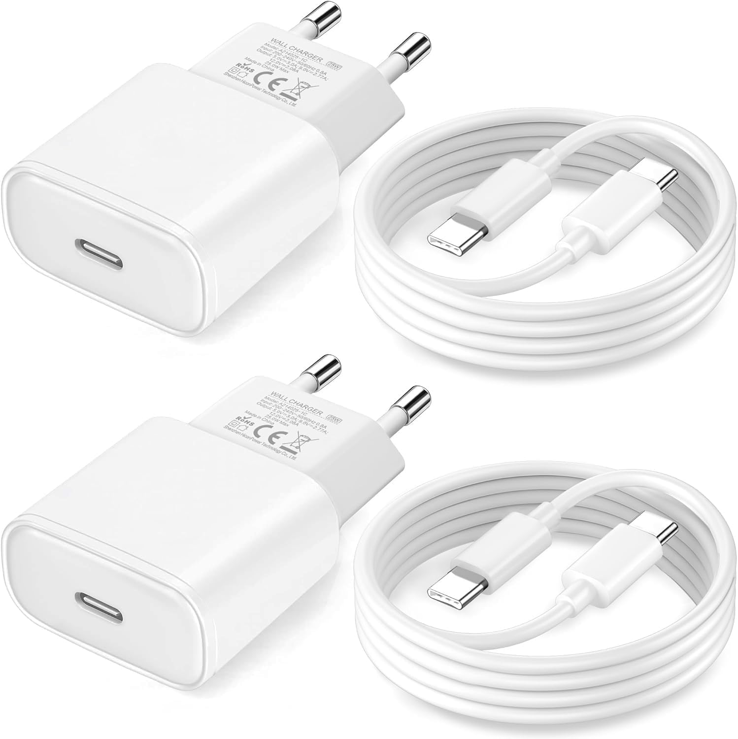 Caricatore USB C 25W con Cavo 2M, 2 Pack