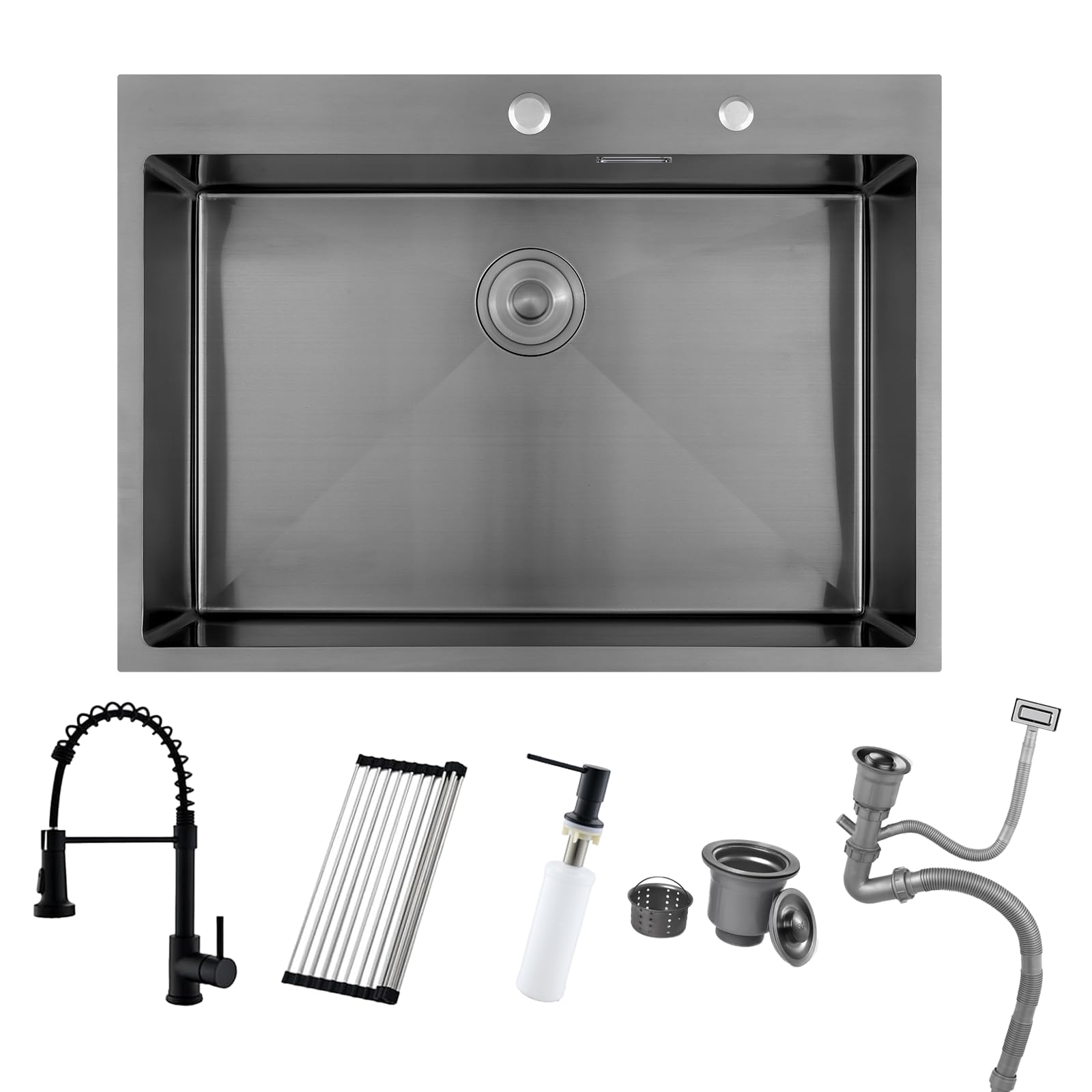 Boomhoze Lavello Nero Antracite 75x45cm con Rubinetto