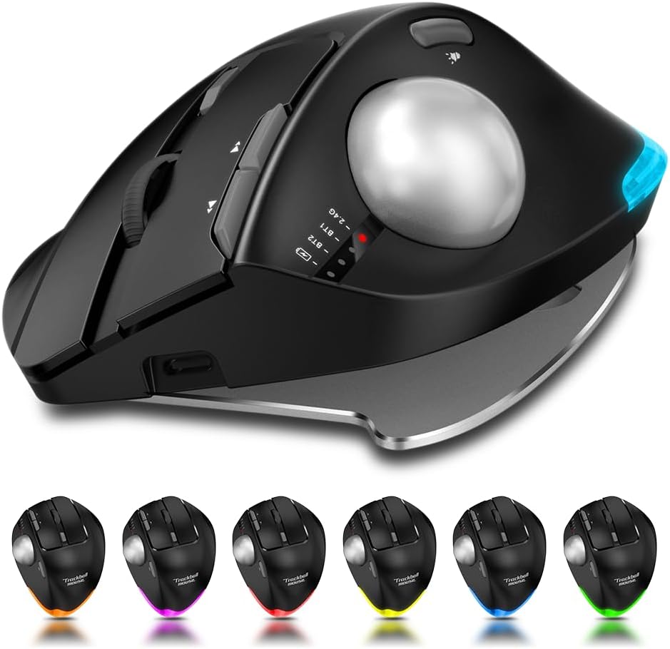 Zelotes Mouse Trackball Bluetooth Wireless Ricaricabile, Nero - immagine 2