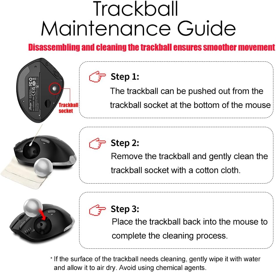 Zelotes Mouse Trackball Bluetooth Wireless Ricaricabile, Nero - immagine 7