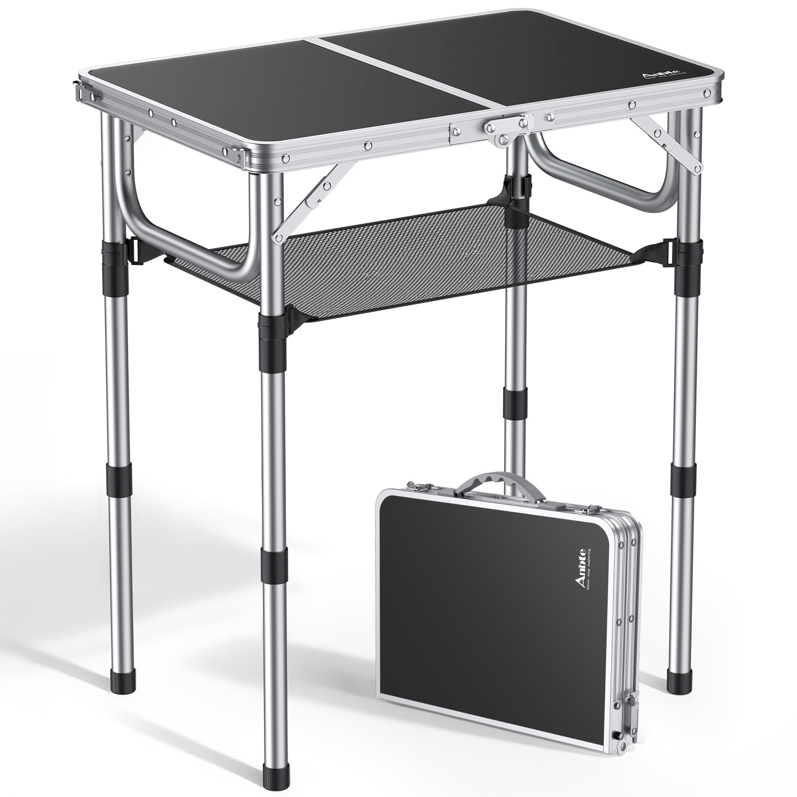 Anbte Tavolo Campeggio Pieghevole Regolabile, Nero
