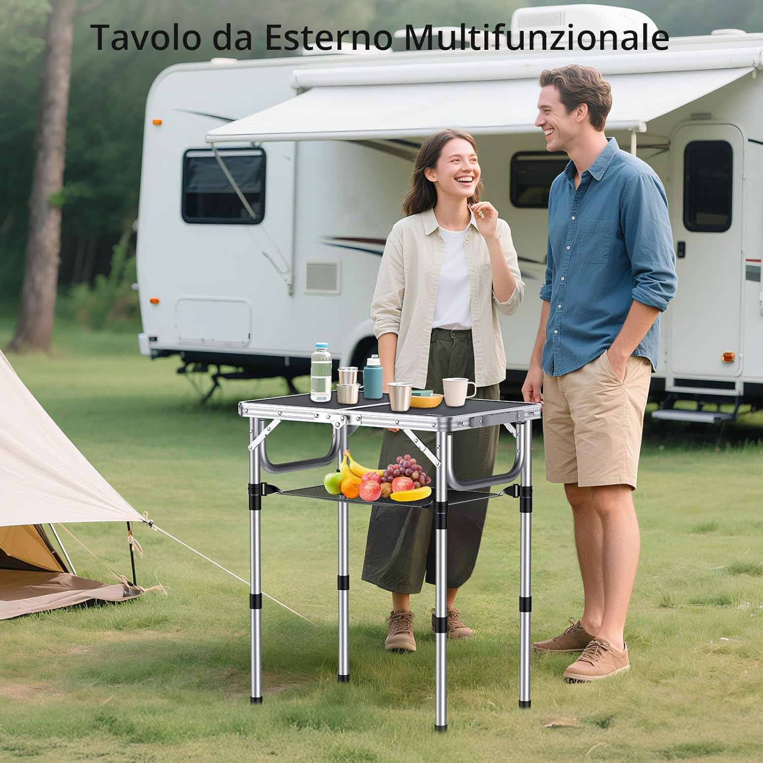 Anbte Tavolo Campeggio Pieghevole Regolabile, Nero - immagine 2