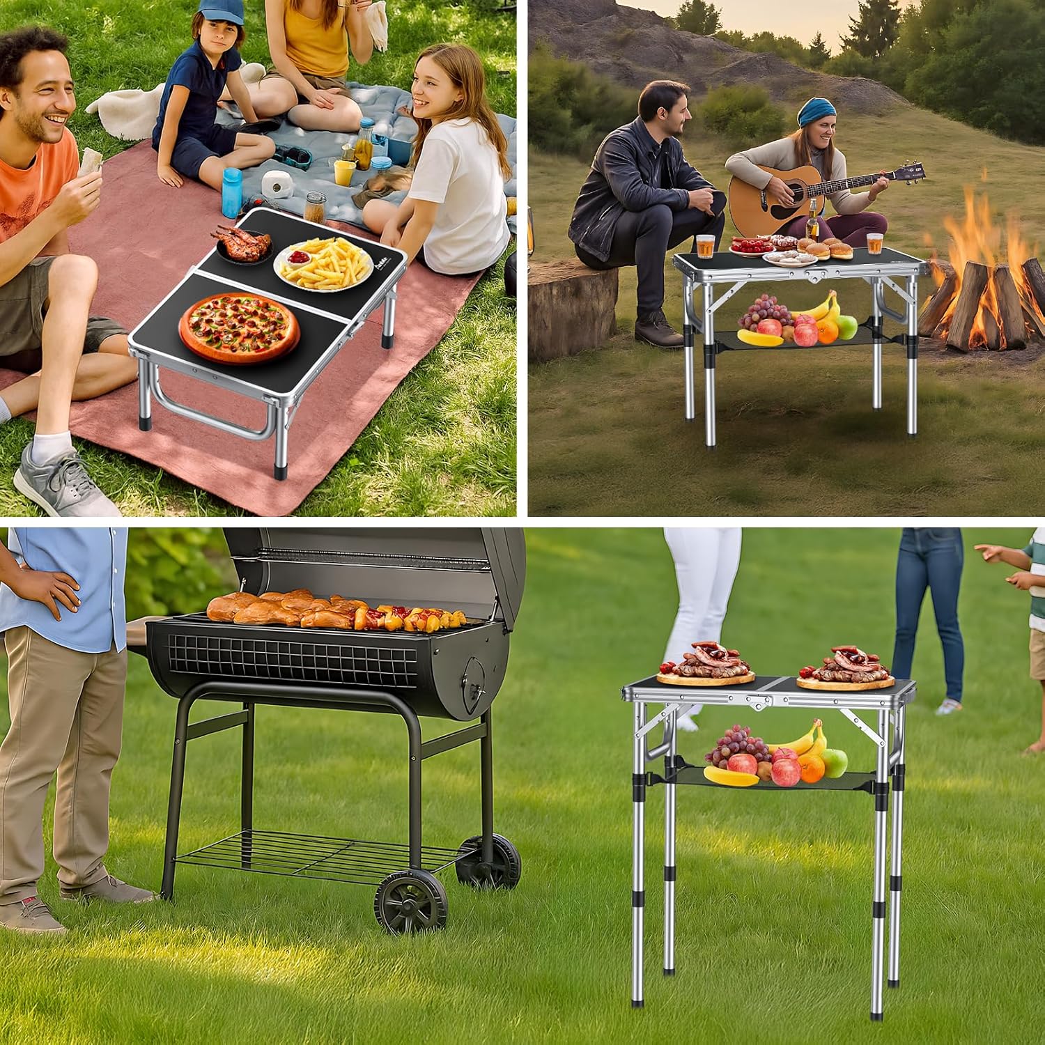 Anbte Tavolo Campeggio Pieghevole Regolabile, Nero - immagine 4