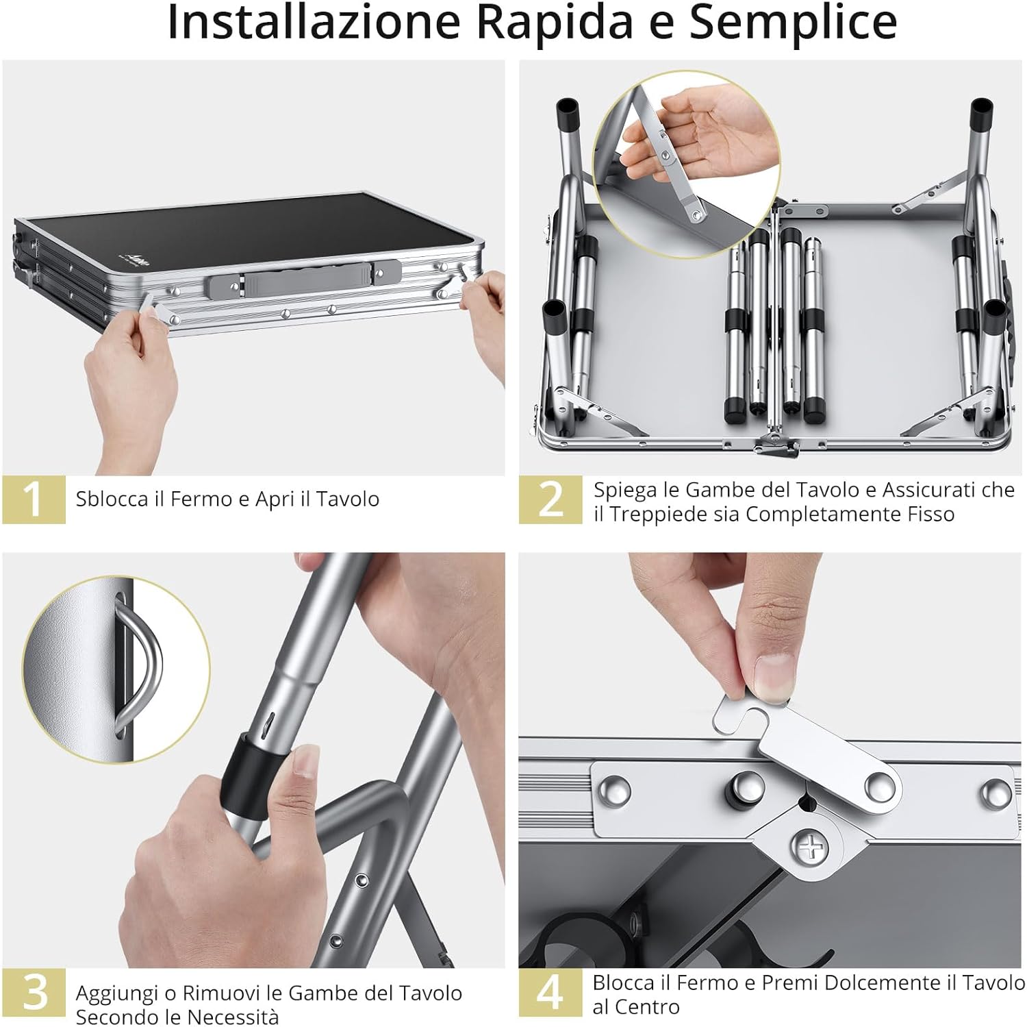 Anbte Tavolo Campeggio Pieghevole Regolabile, Nero - immagine 6