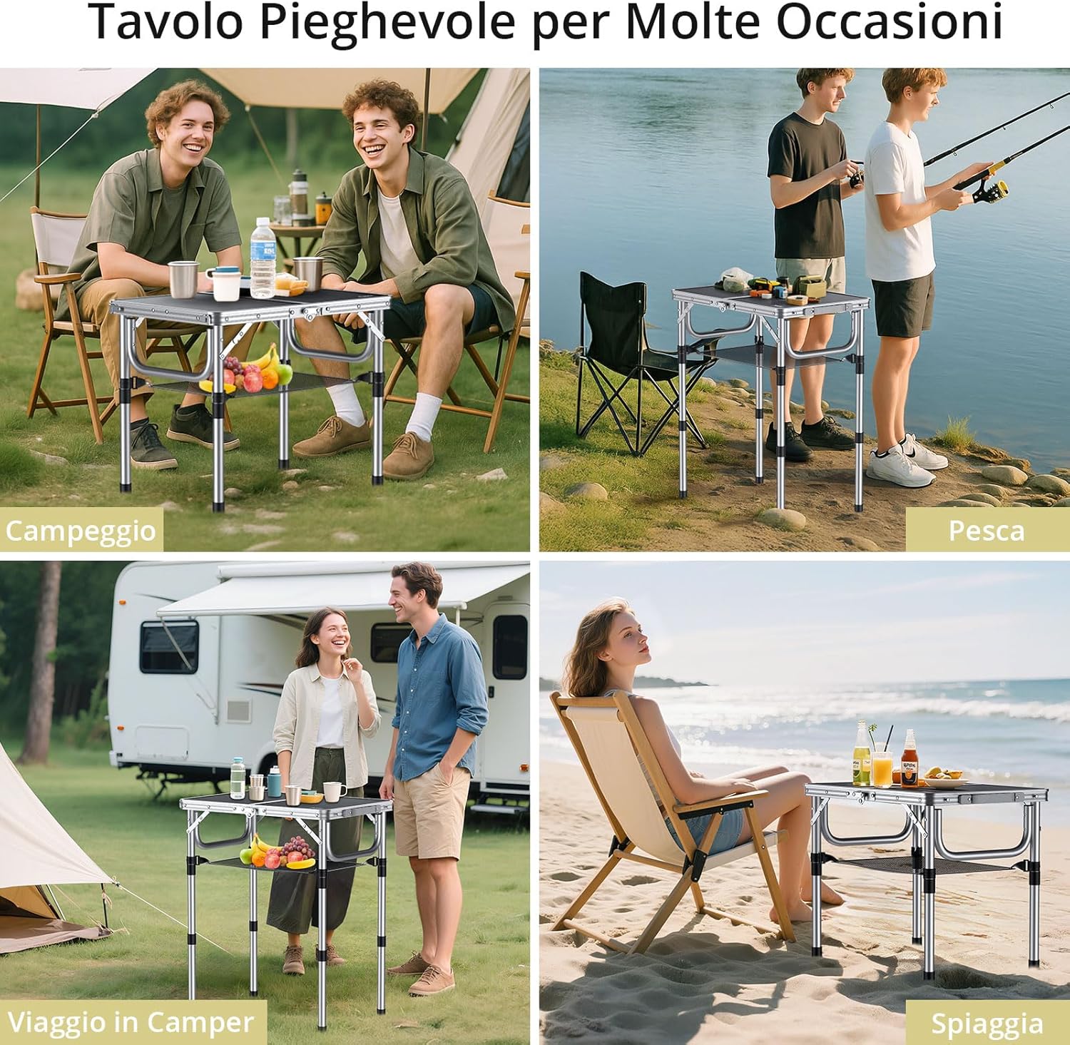 Anbte Tavolo Campeggio Pieghevole Regolabile, Nero - immagine 7