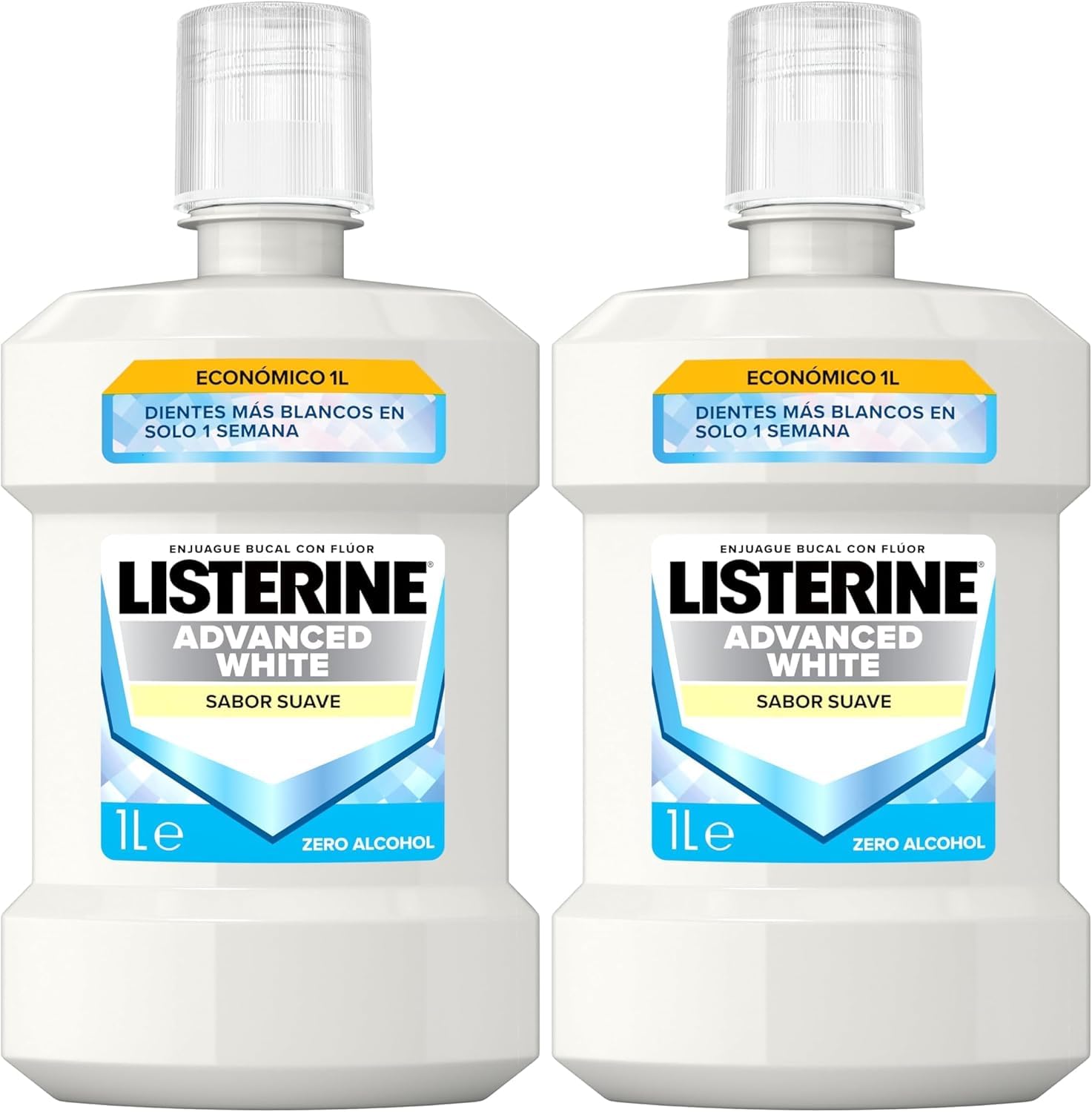 LISTERINE Advanced White Collutorio Sbiancante al Gusto Delicato di Menta, Senza Alcool per Denti Bianchi e Igiene Orale Completa, 1L (Confezione da 2)