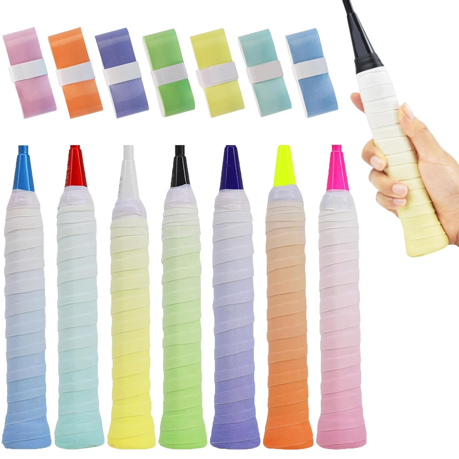 7 Pezzi Nastro Racchetta Tennis,2.5x110cm Nastro Manico Racchetta Tennis Grip Beach Tennis Grip Racchetta Overgrip,Grip Racchetta Anti Scivolo Assorbente per Racchetta,Tennis,Badminton