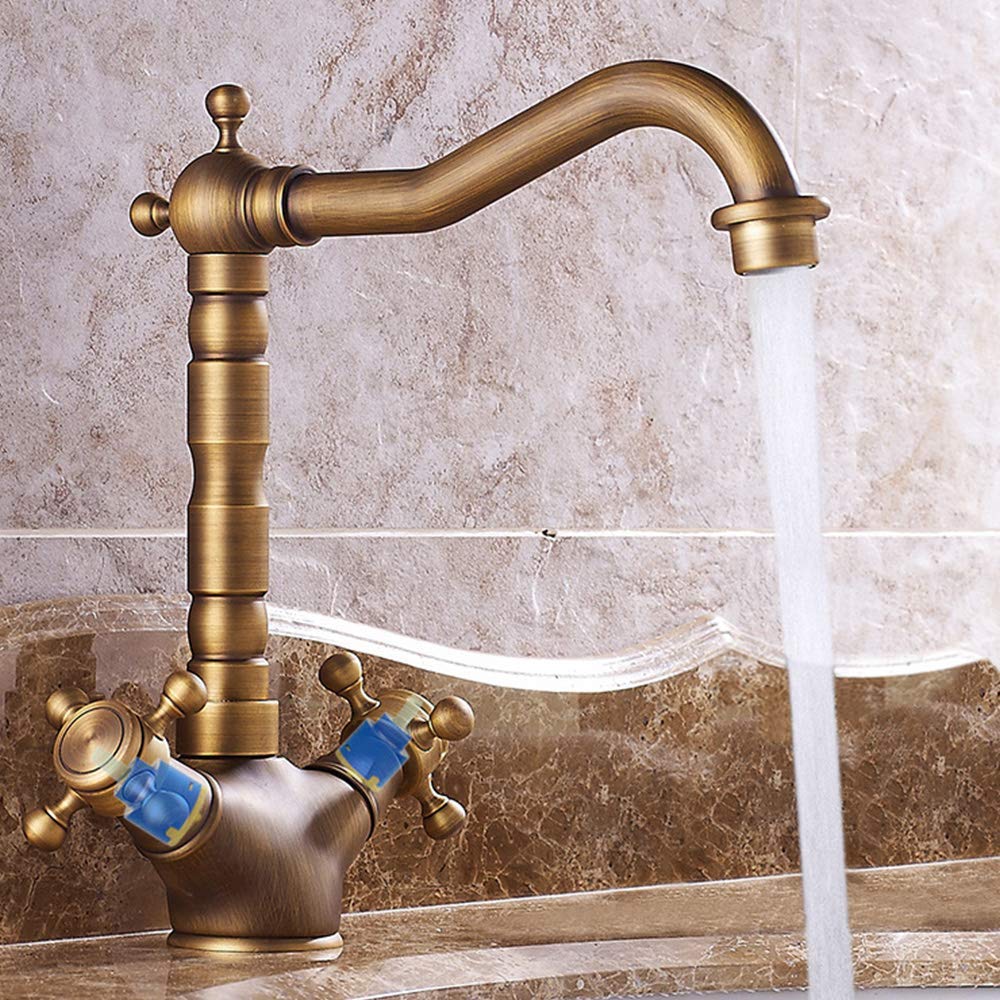 Domisyee Rubinetto Lavabo Ottone Antico Girevole 360°