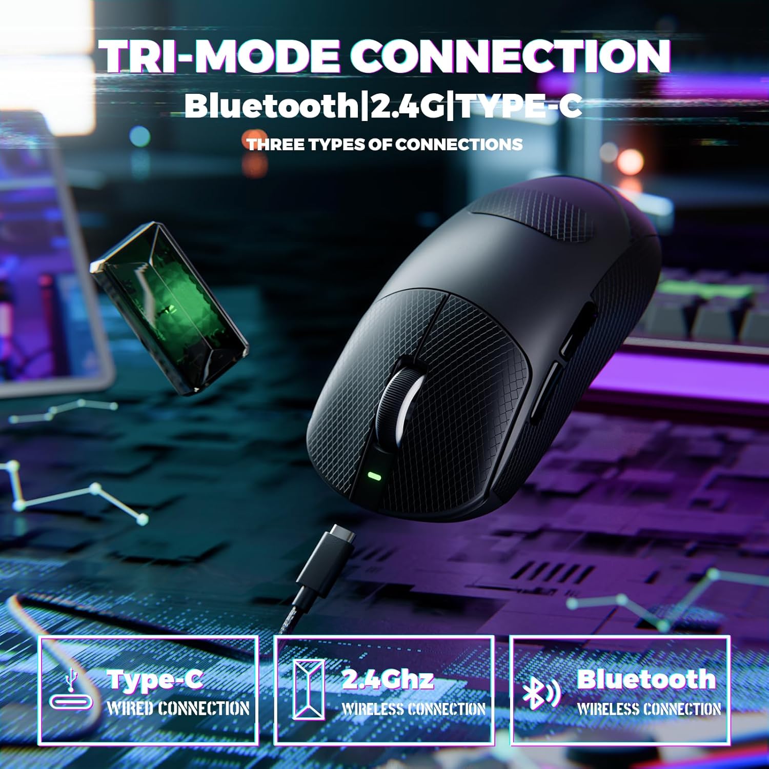 Mambasnake X ATTACKSHARK X8ULTIMATE Mouse Gaming Wireless, Nero - immagine 3