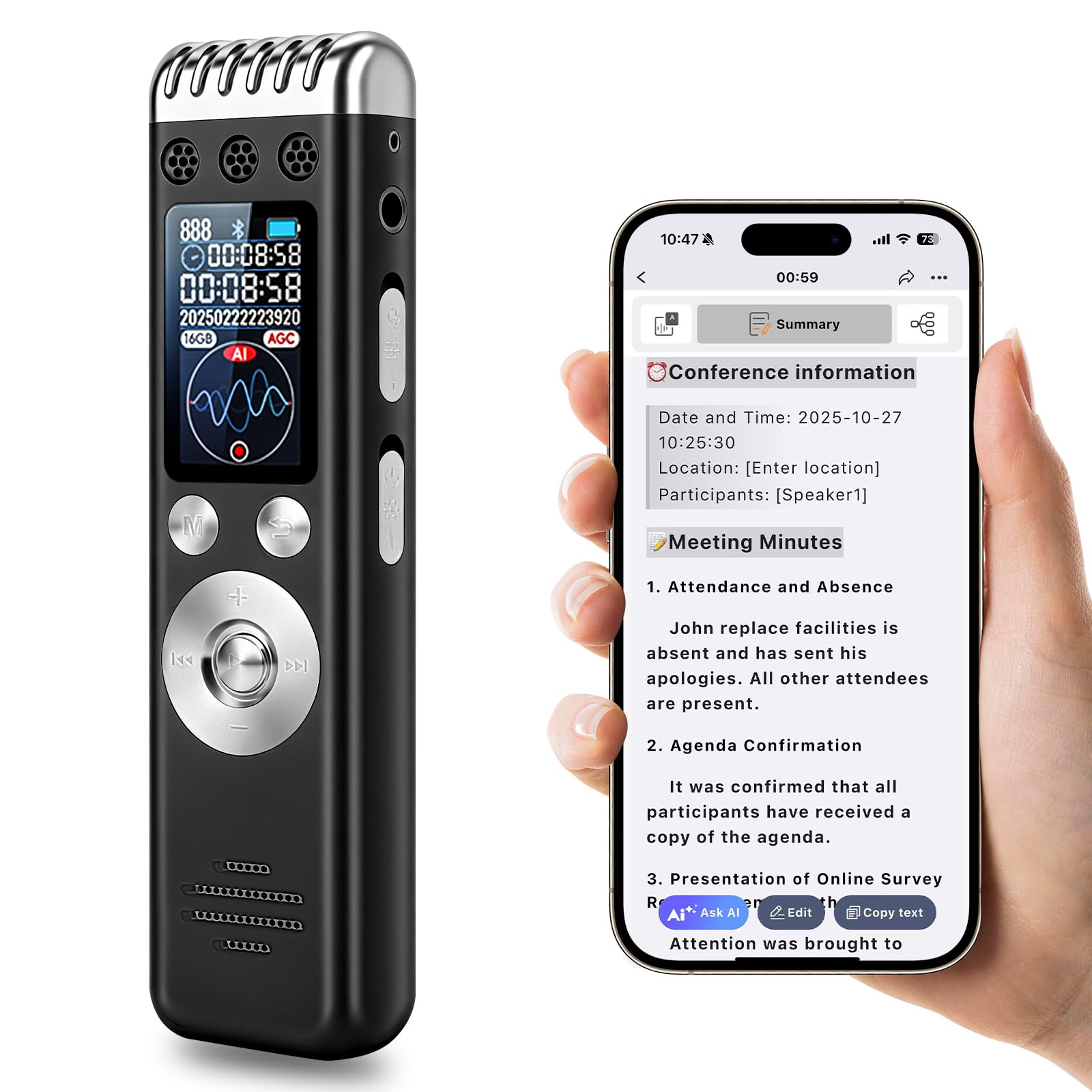 Registratore Vocale AI 64GB Professionale Portatile