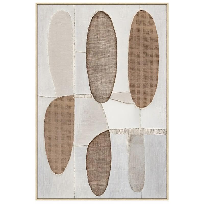 DRW Quadro tela con cornice in legno astratto in bianco e marrone 80x120x3,5cm