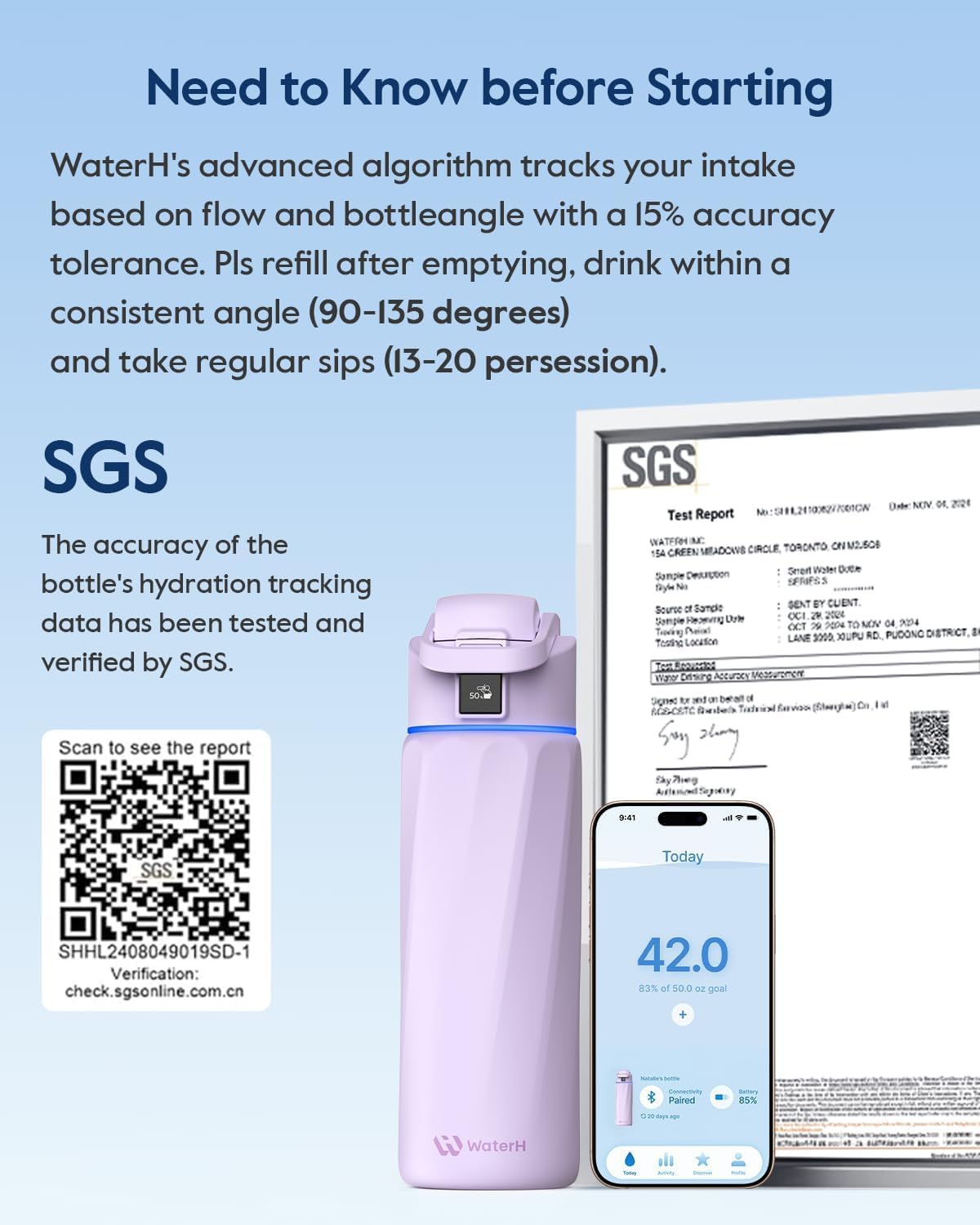 Waterh BOOST Borraccia Intelligente Termica 710ml, Viola - immagine 7