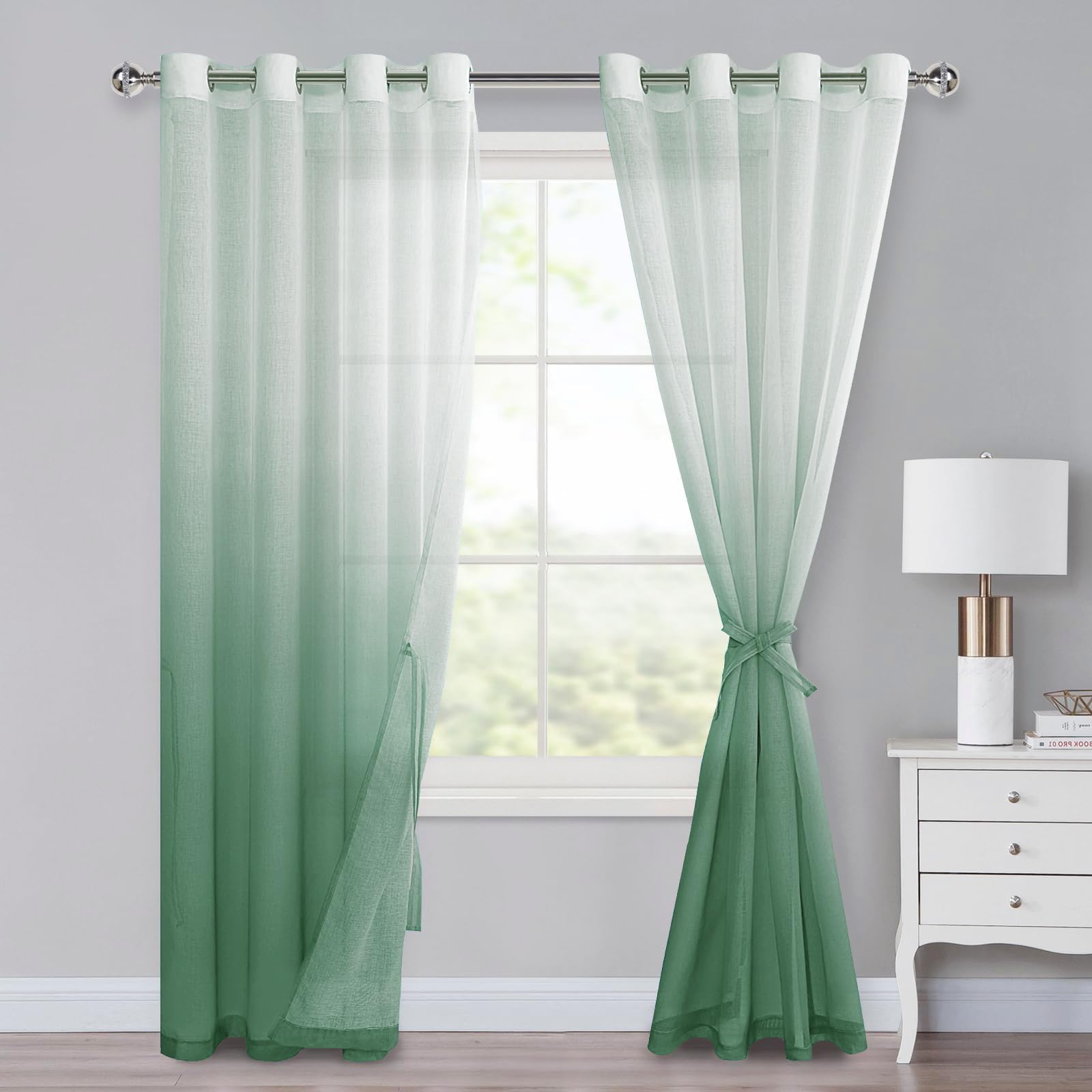 Xwzo Set 2 Tende Voile con Occhielli 245x140 cm, Verde