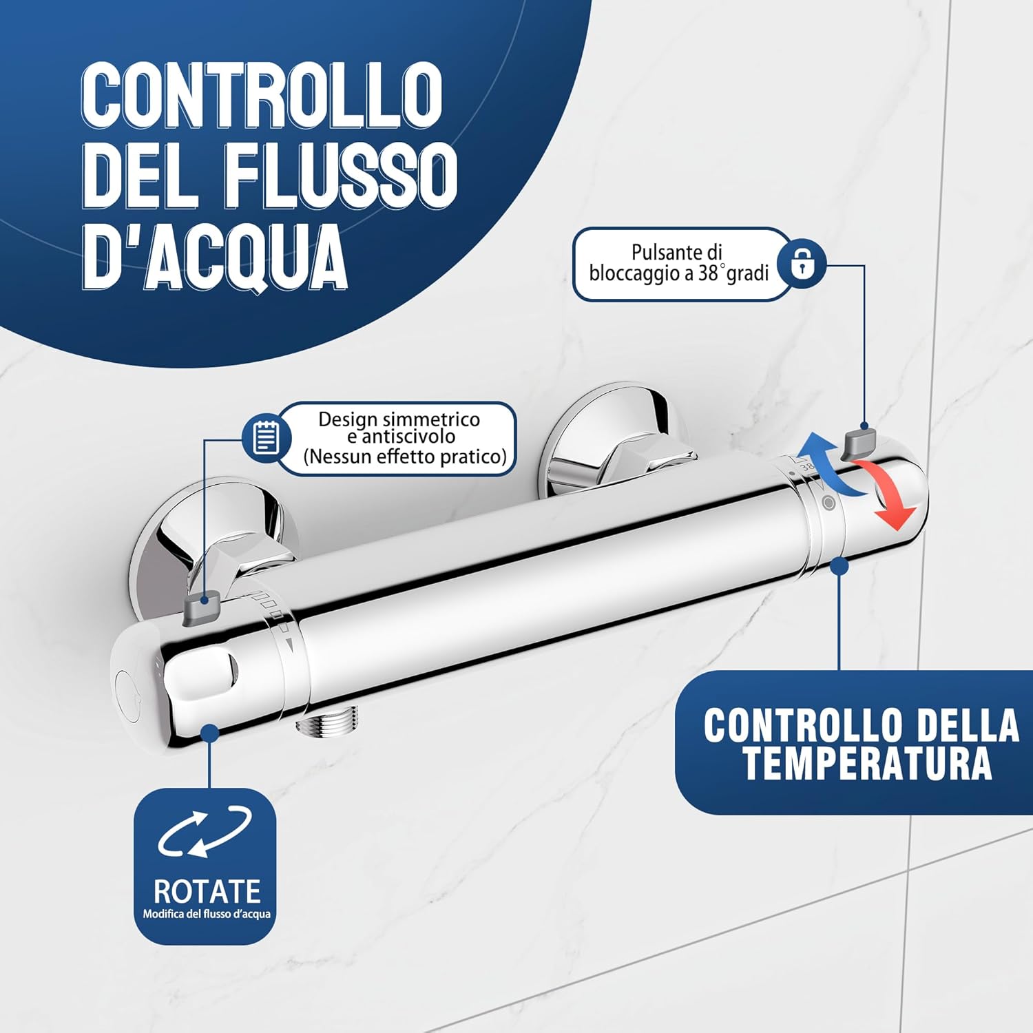 Morado Miscelatore Doccia Termostatico, Cromo - immagine 2