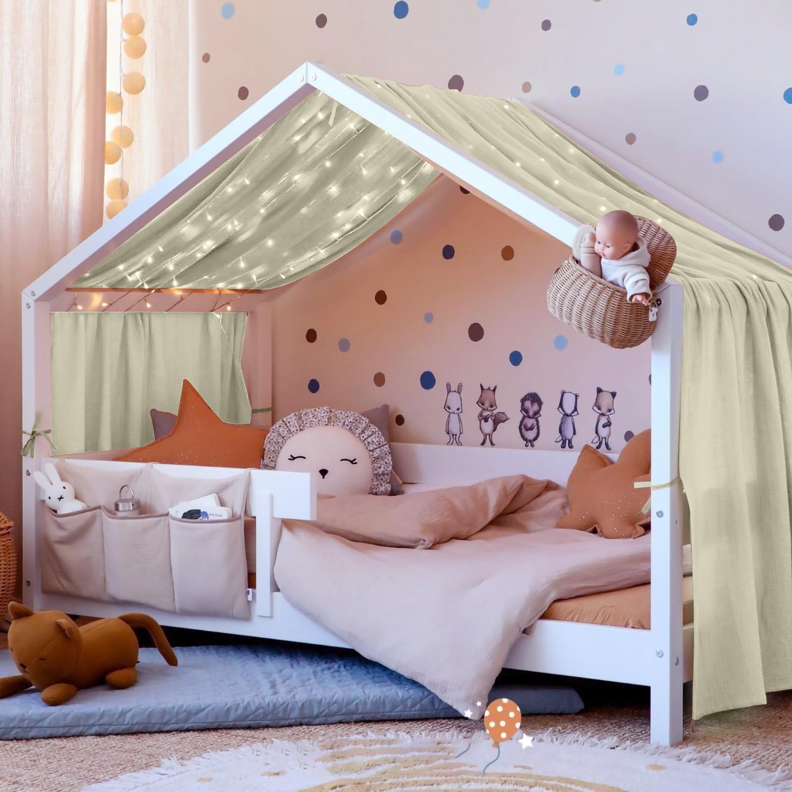 Vicloon Tenda Letto Bambini 100% Cotone 135x360cm, Beige