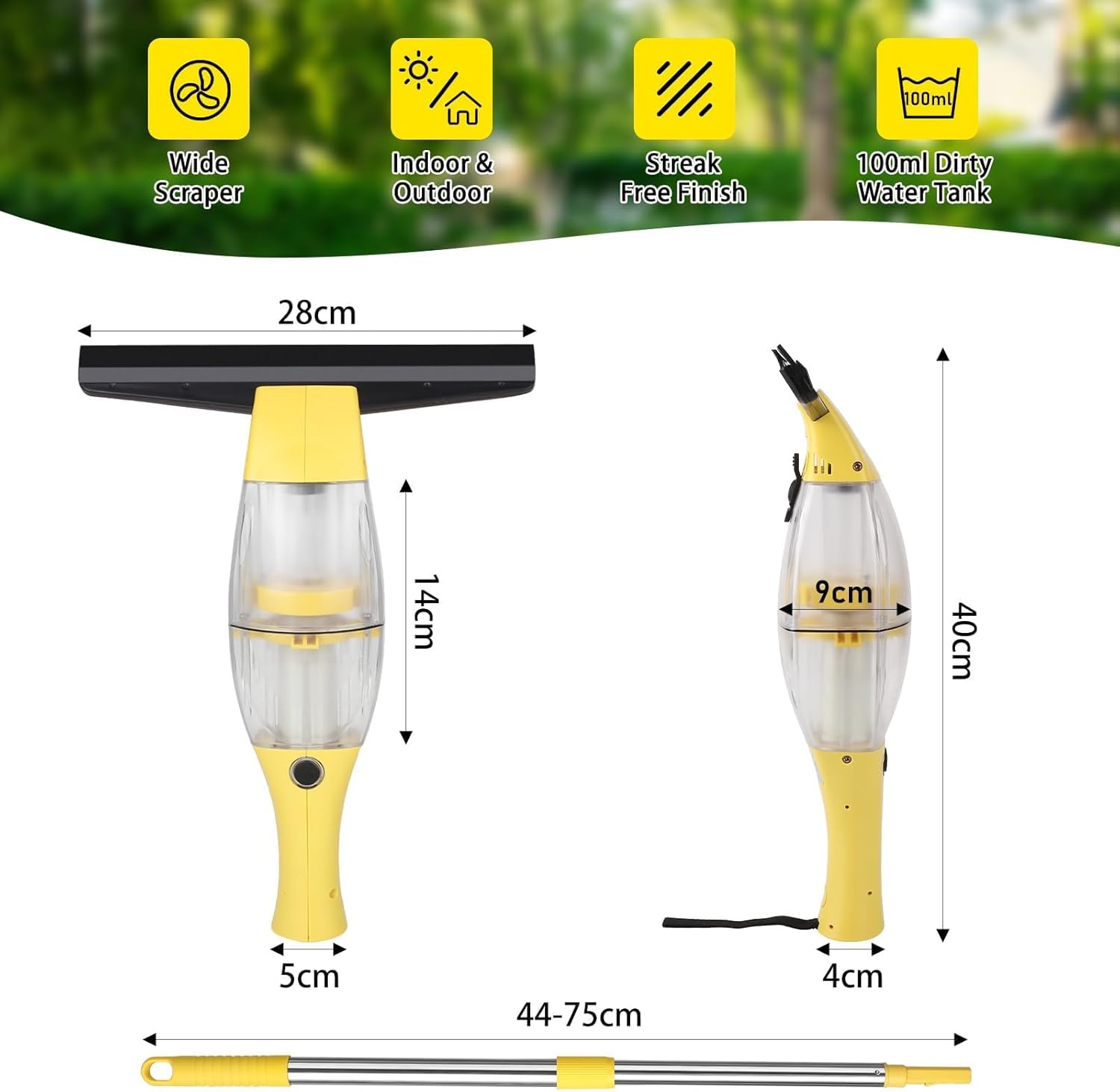 Aspiravetri a Batteria con Manico Telescopico, Giallo - immagine 2