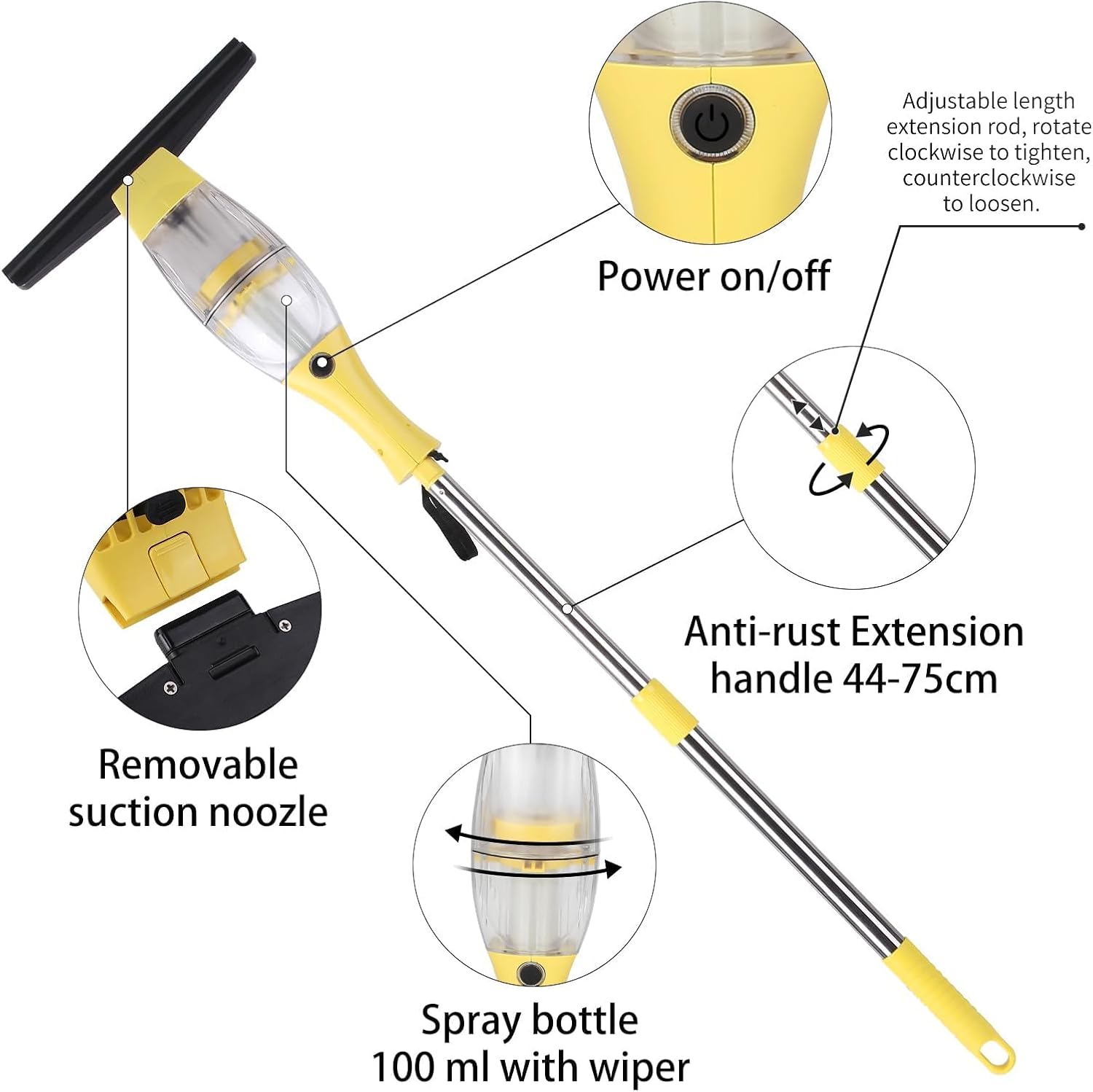 Aspiravetri a Batteria con Manico Telescopico, Giallo - immagine 3