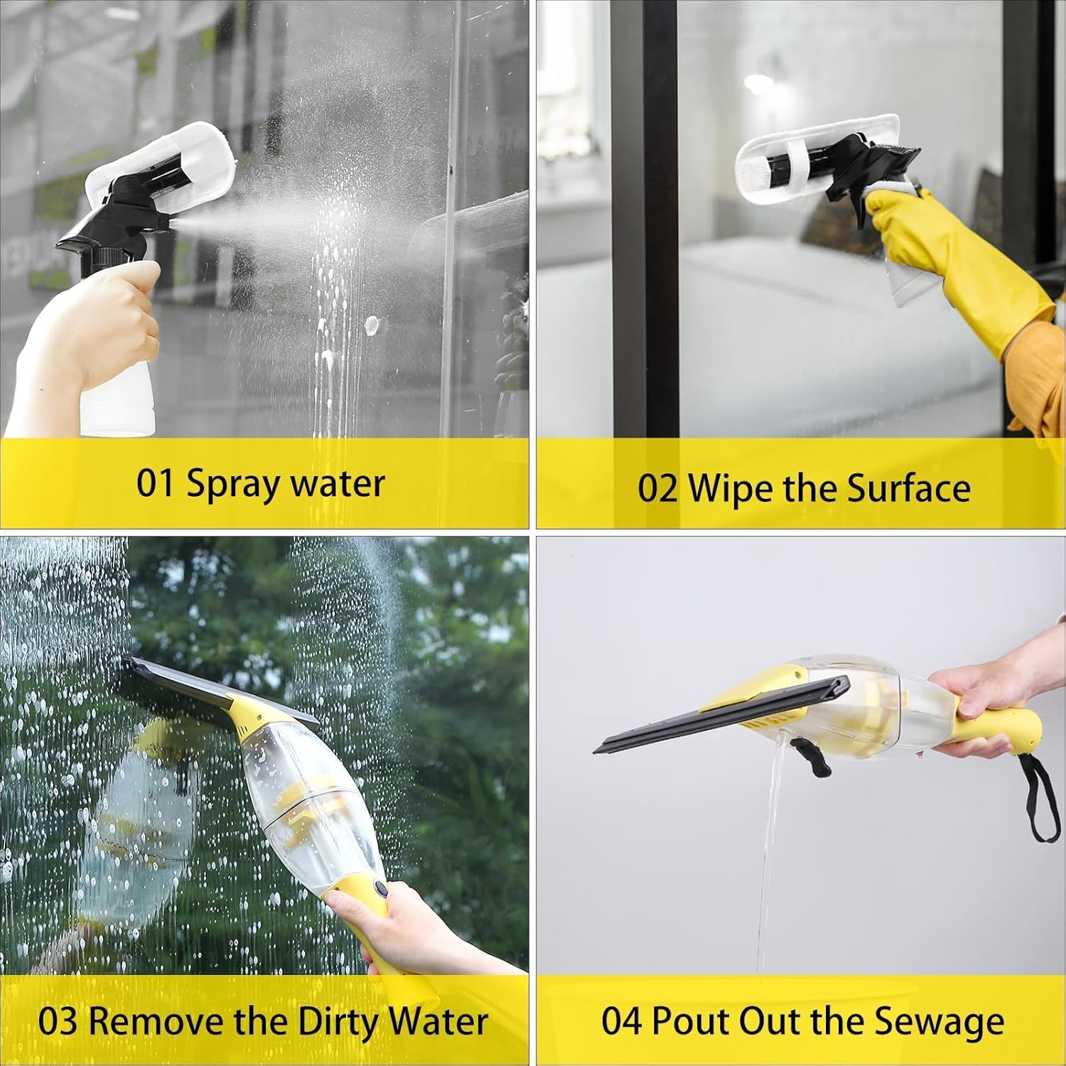 Aspiravetri a Batteria con Manico Telescopico, Giallo - immagine 5