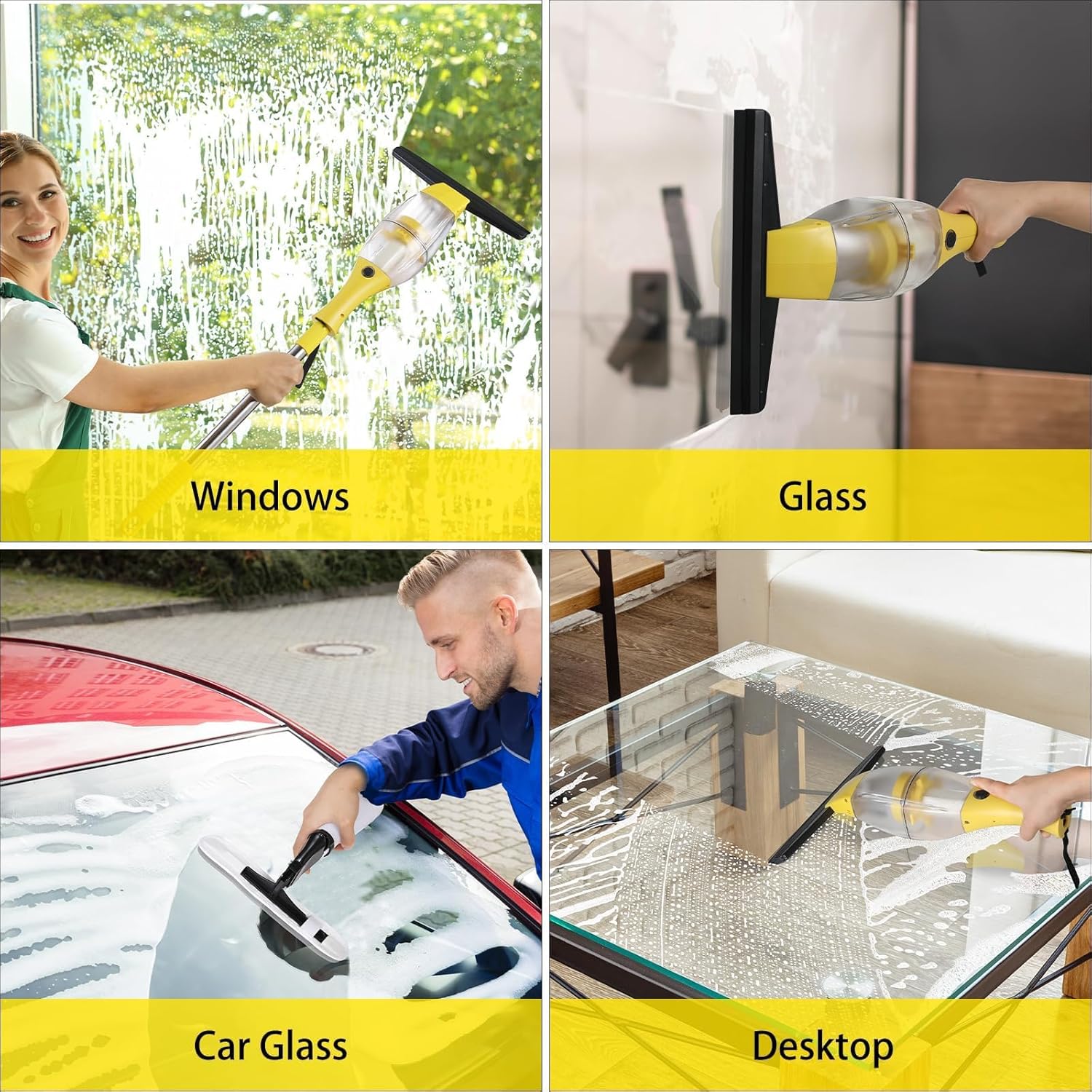 Aspiravetri a Batteria con Manico Telescopico, Giallo - immagine 6