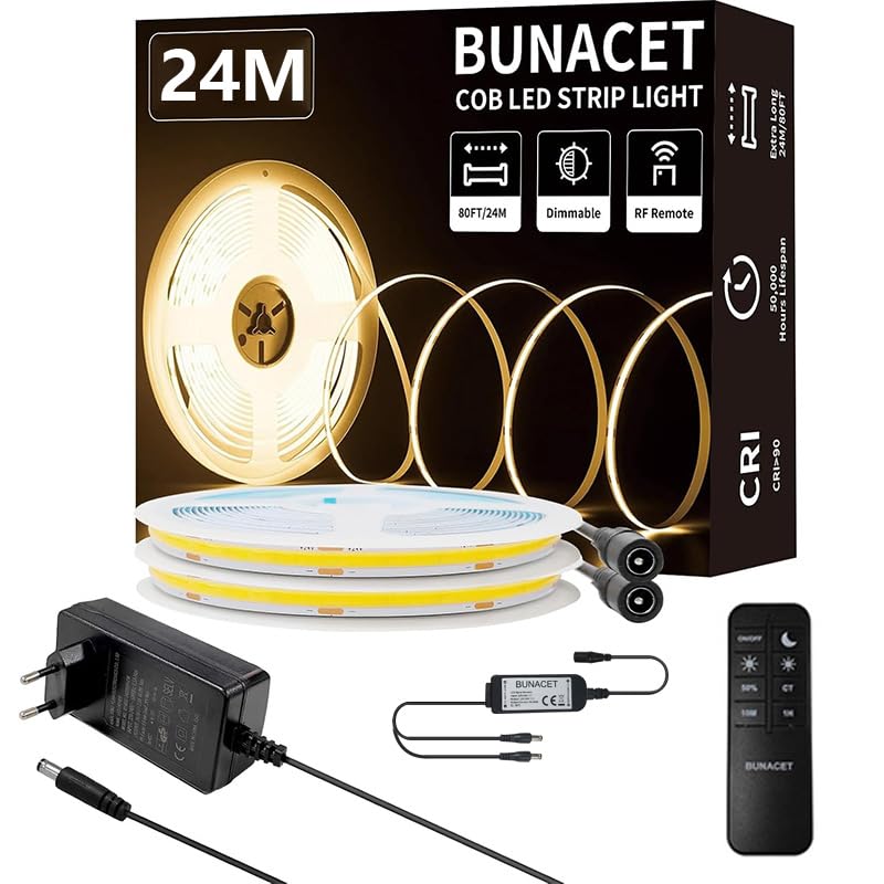 COB Striscia LED Bianco Caldo 24M 24V Dimmerabile