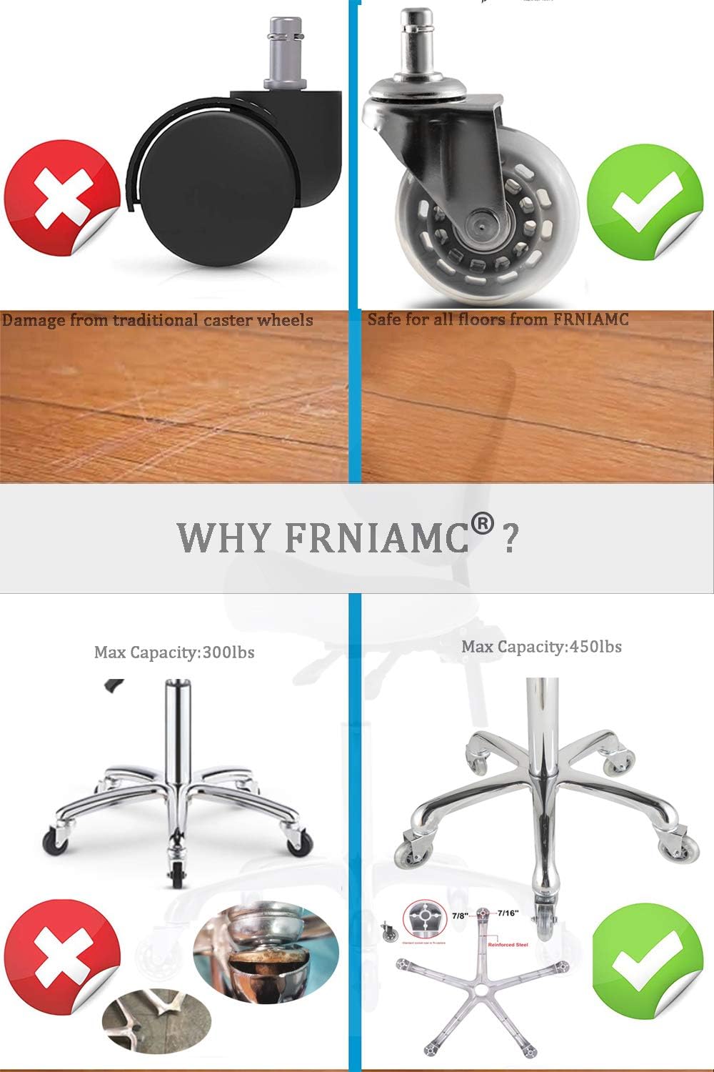 Frniamc Sgabello Professionale con Ruote, Nero - immagine 3