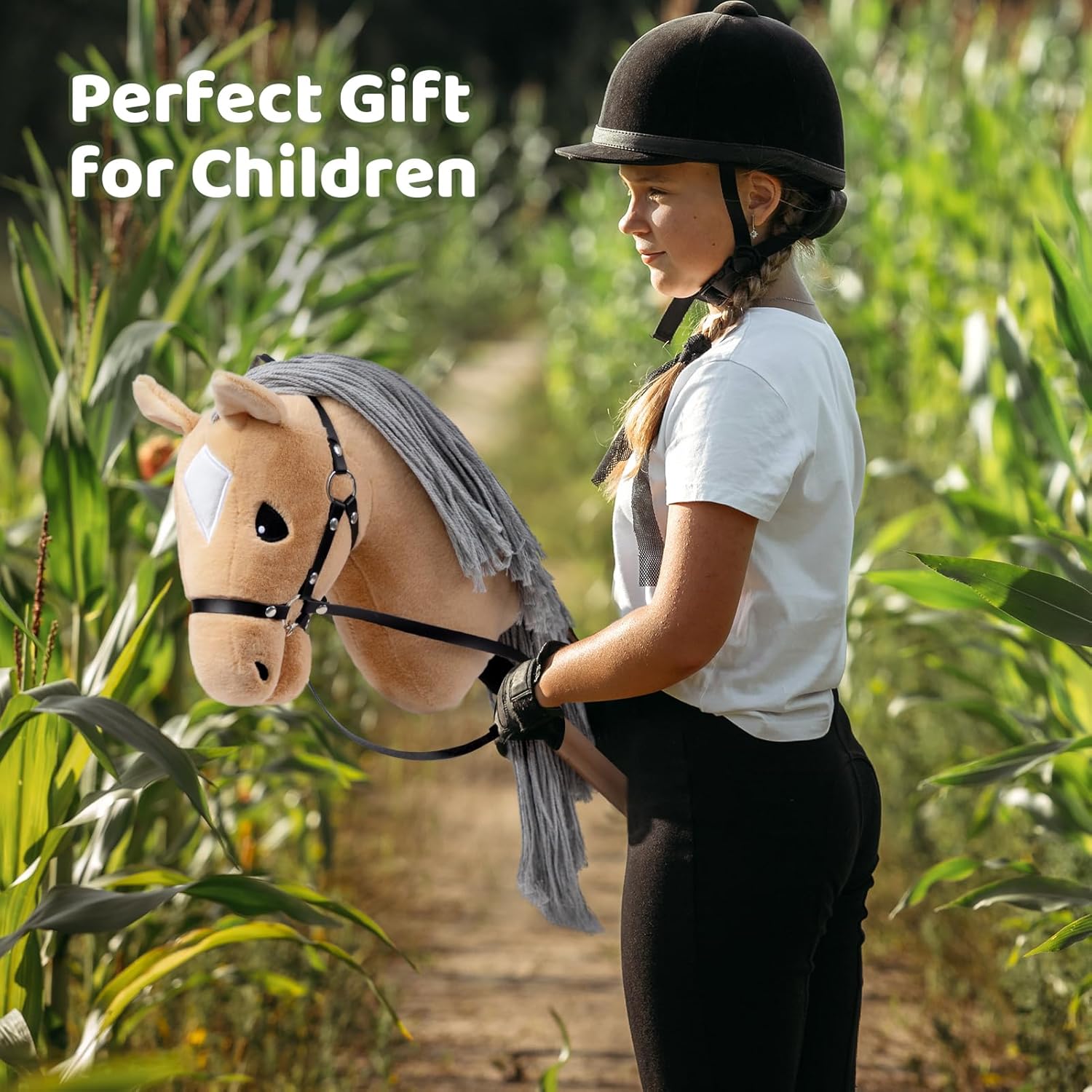 BEJOY Cavallo a Dondolo in Legno e Peluche, Kaki - immagine 6